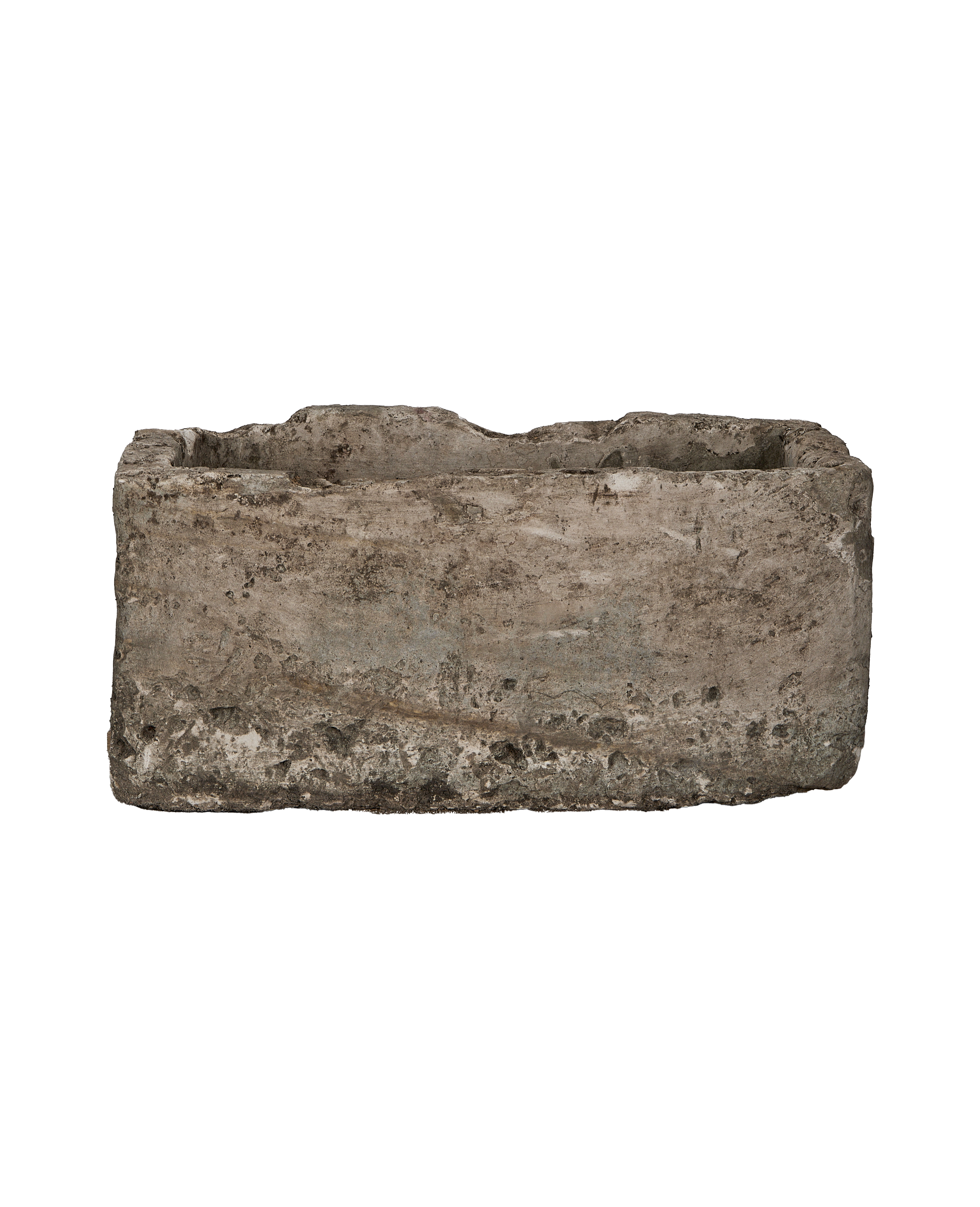 Vintage Indonesian rectangular limestone trough with aged, weathered texture and rough edges.