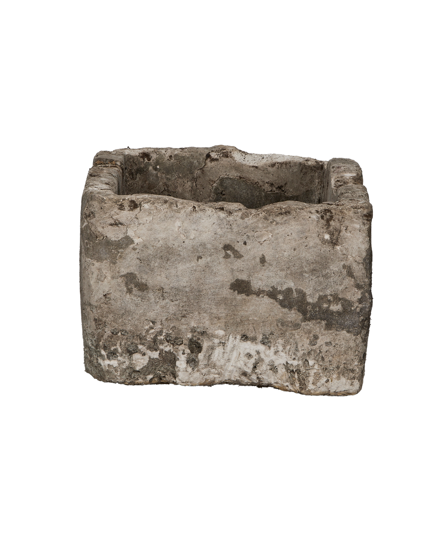 Vintage limestone trough from Indonesia, weathered look, aged rectangular planter.