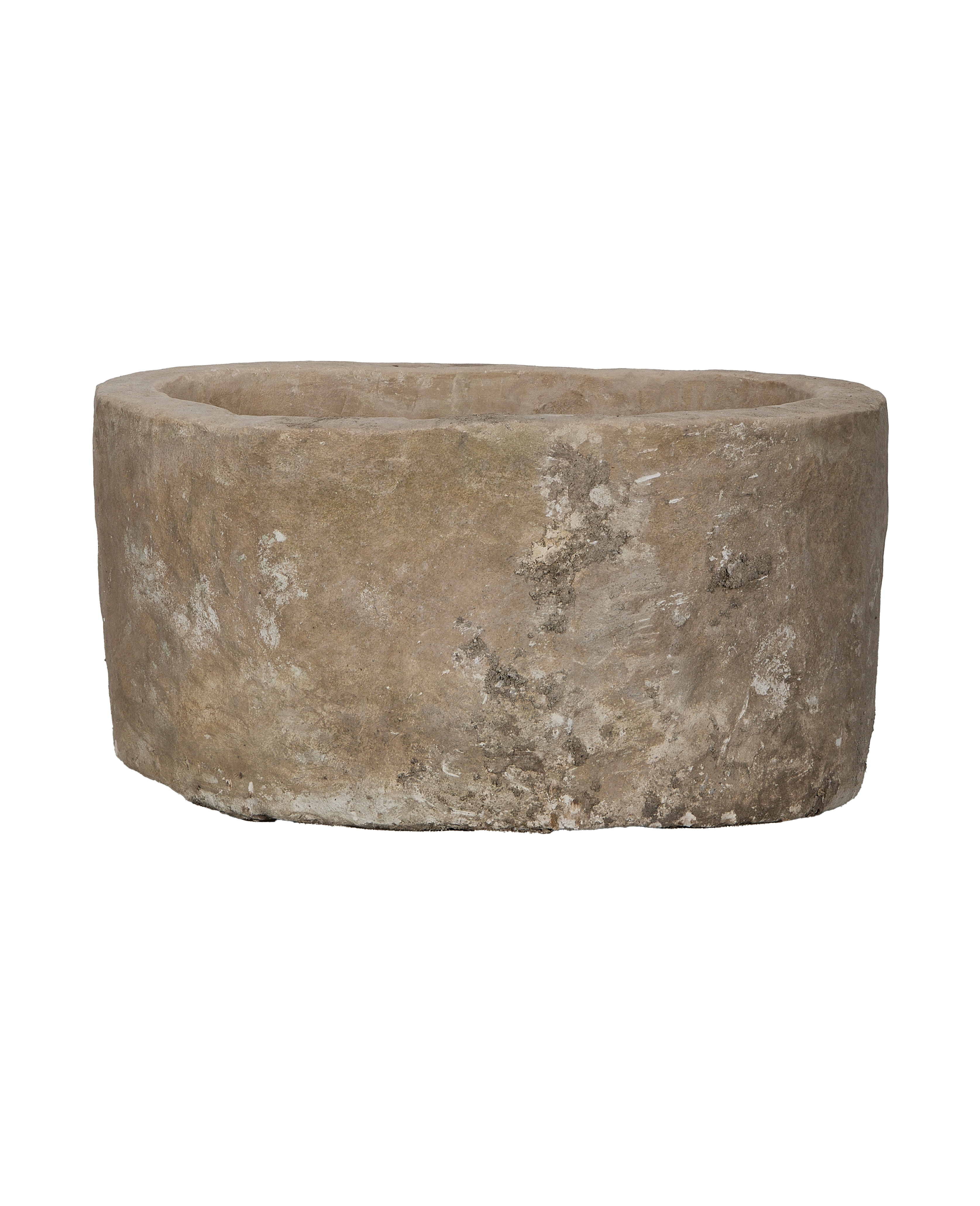 Vintage oblong Indonesian limestone trough, showing weathered texture and natural imperfections from above.