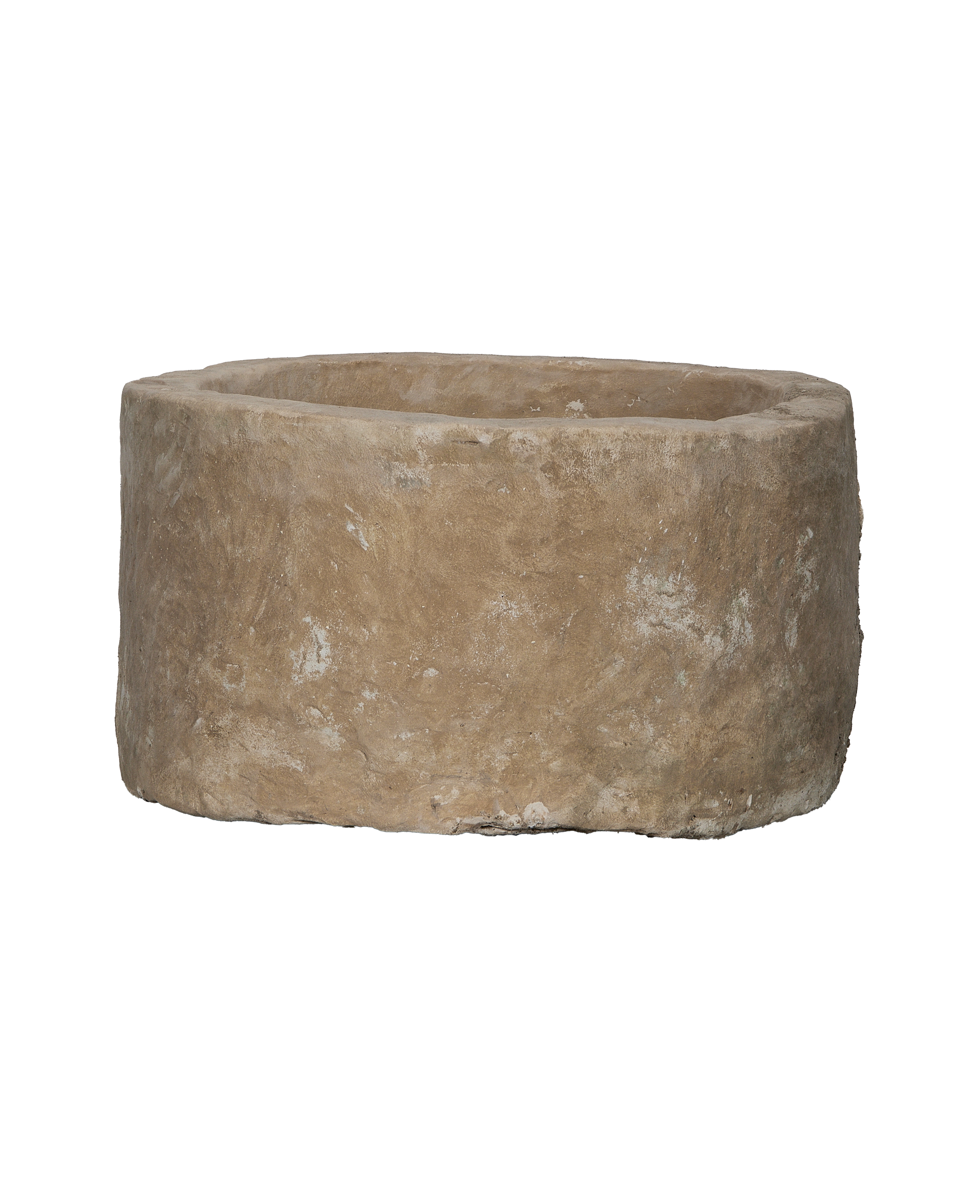 Vintage oblong limestone trough from Indonesia, showing its weathered and textured exterior.