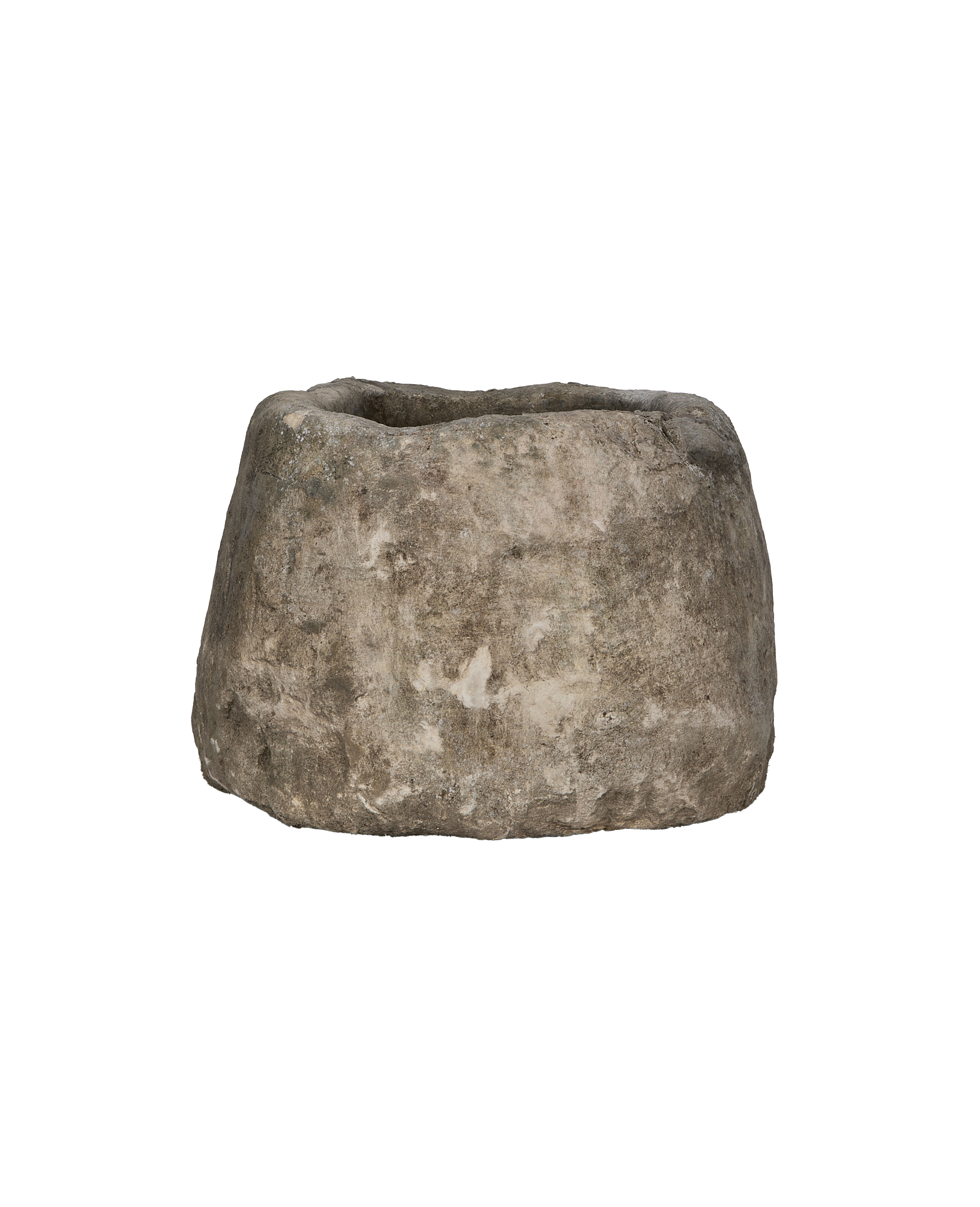 Vintage Indonesian oblong limestone trough, showing a different angle of its weathered, textured surface.