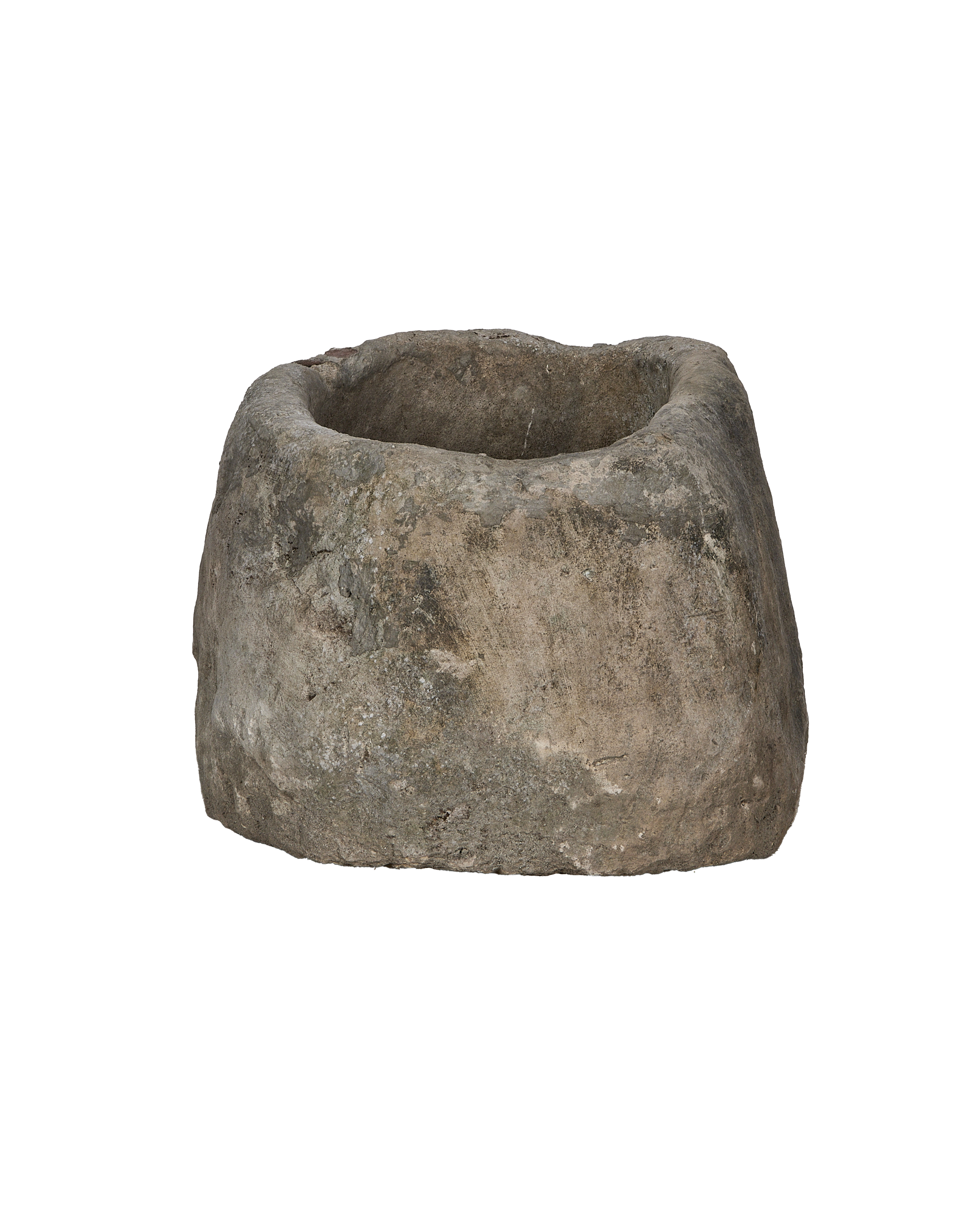 Vintage Indonesian oblong limestone trough, showing weathered texture and interior detail.