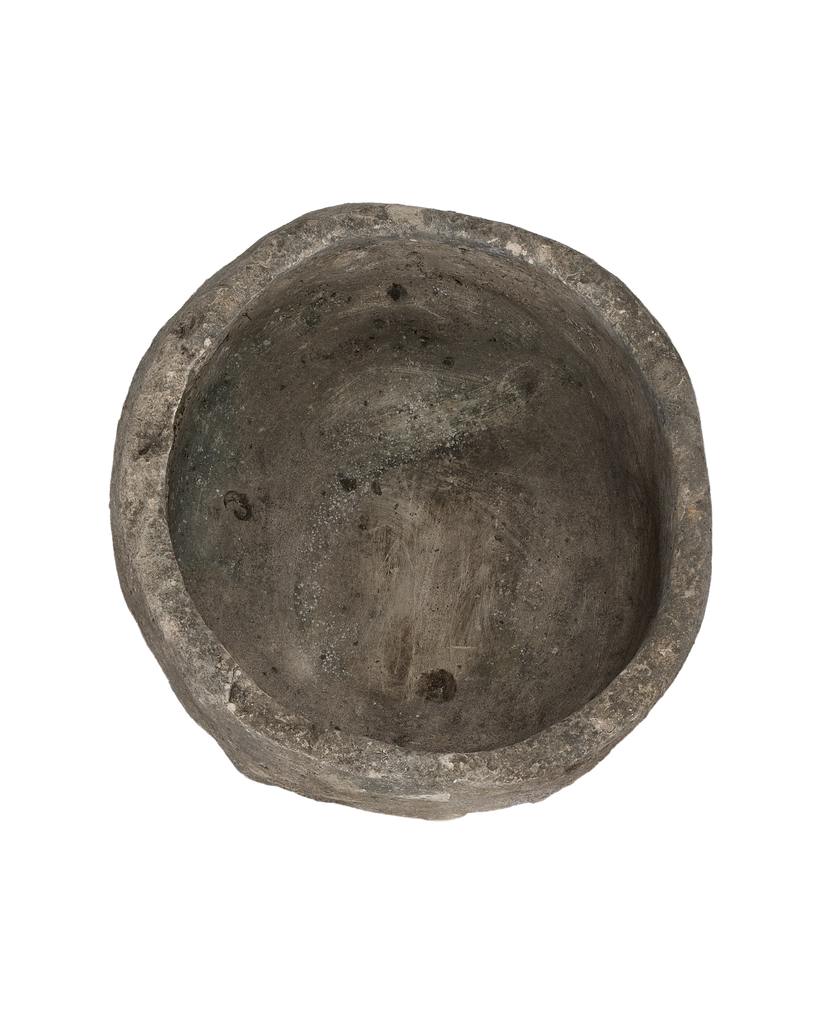 Vintage Indonesian limestone trough, top view shows weathered interior with unique texture and patina.