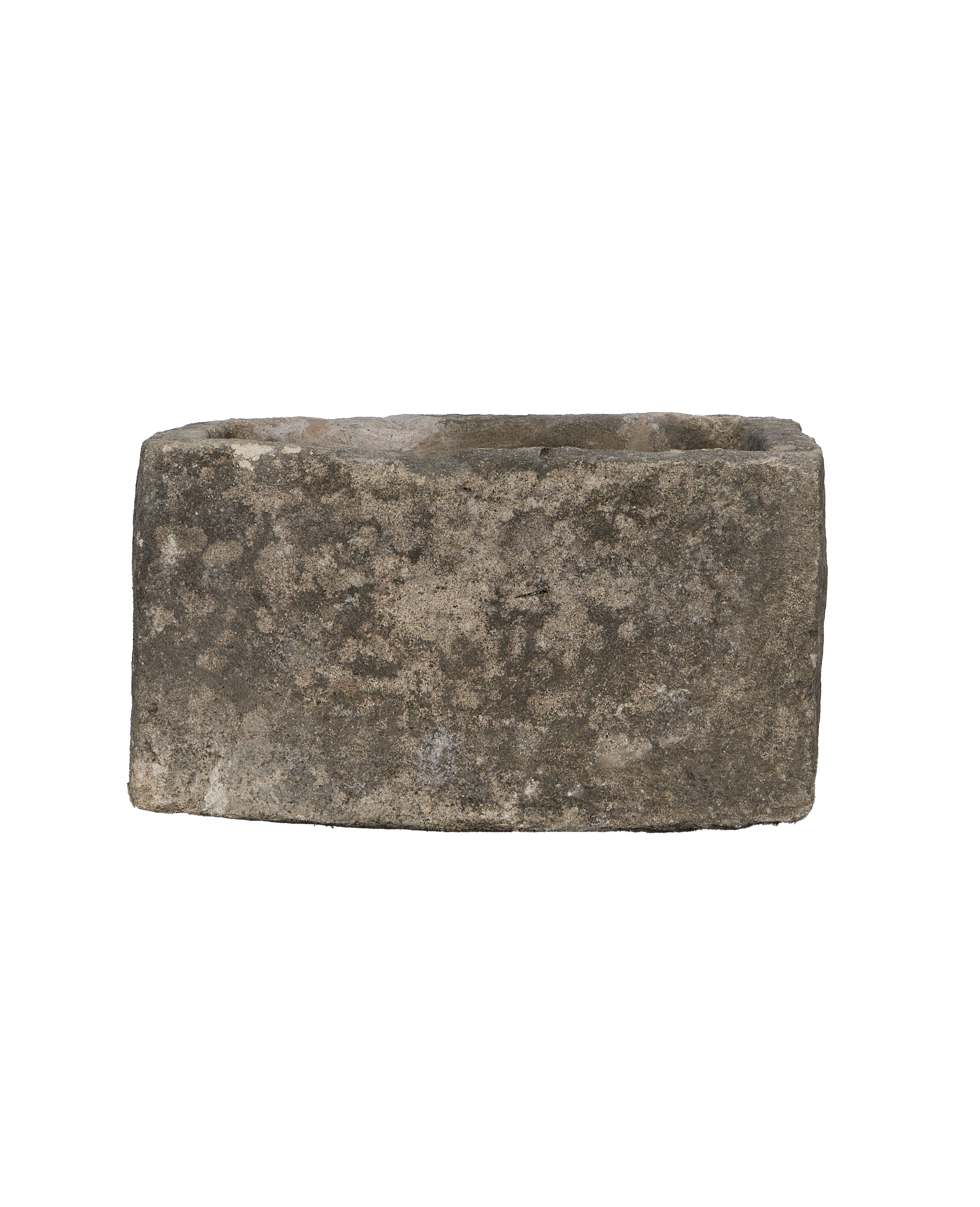 Vintage Indonesian rectangular limestone trough showing weathered, textured stone surface and rough-hewn edges.