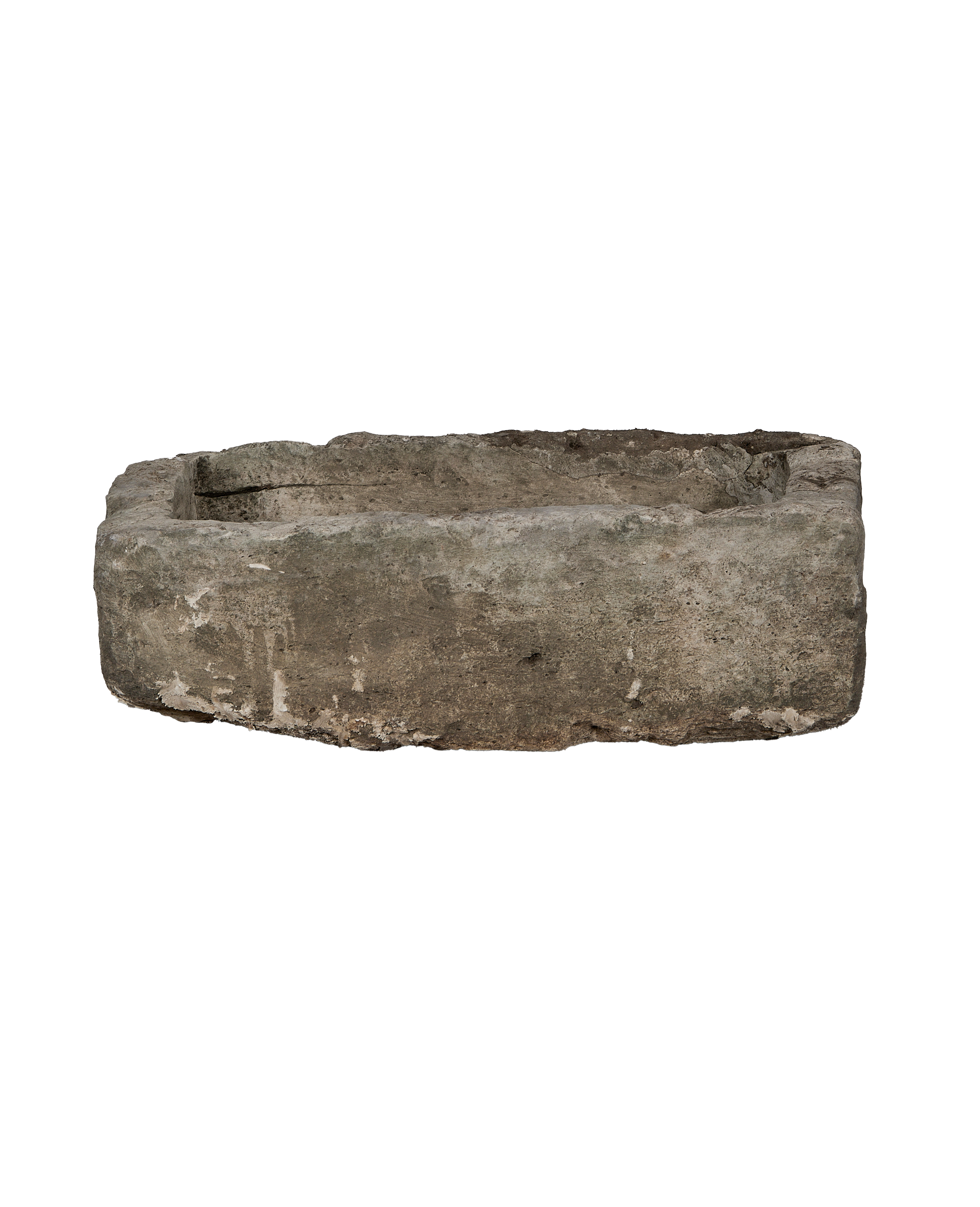 Vintage rectangular limestone trough from Indonesia with rugged, weathered texture.