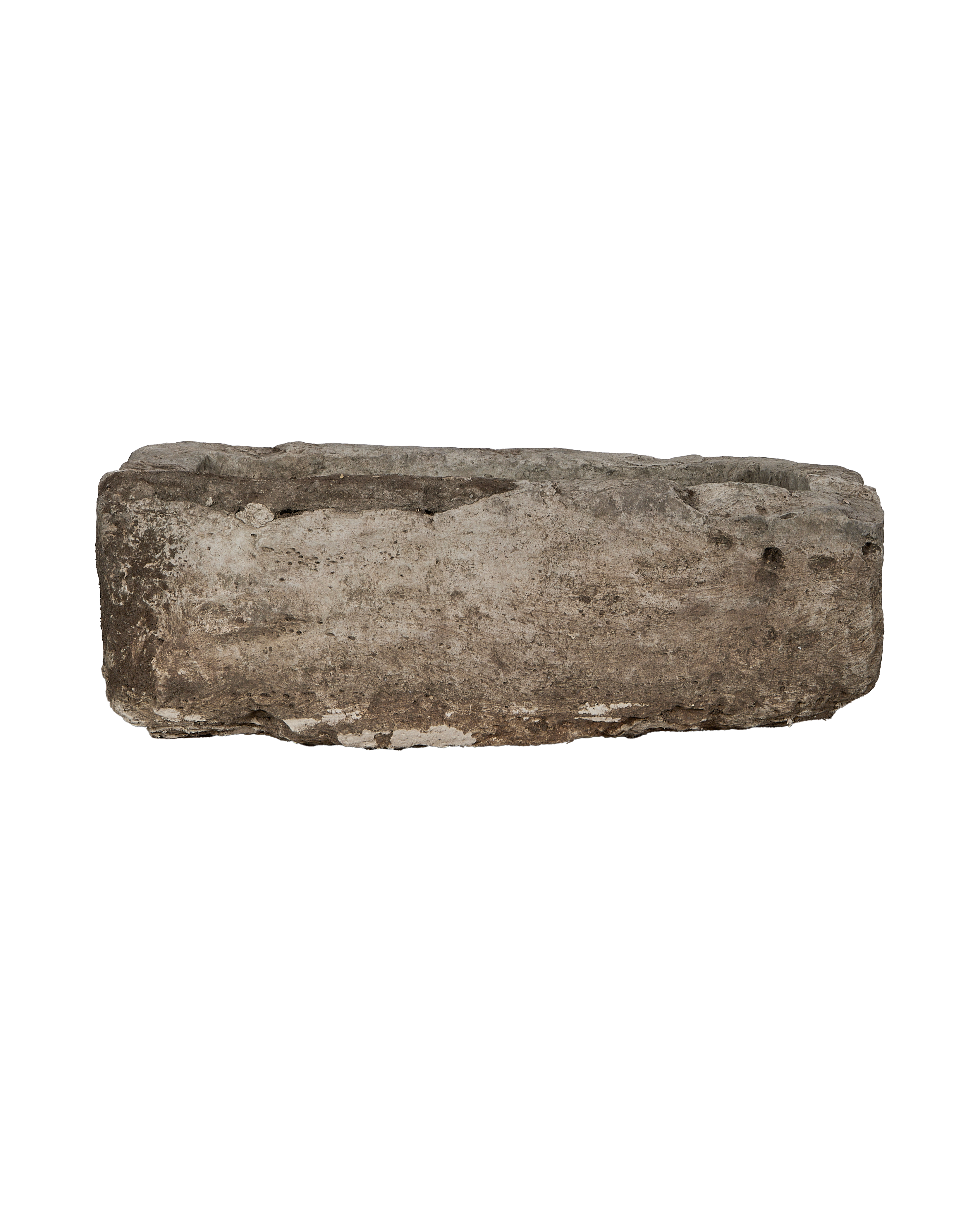 Vintage limestone rectangular trough, OAK style, showing weathered Indonesian stone texture.