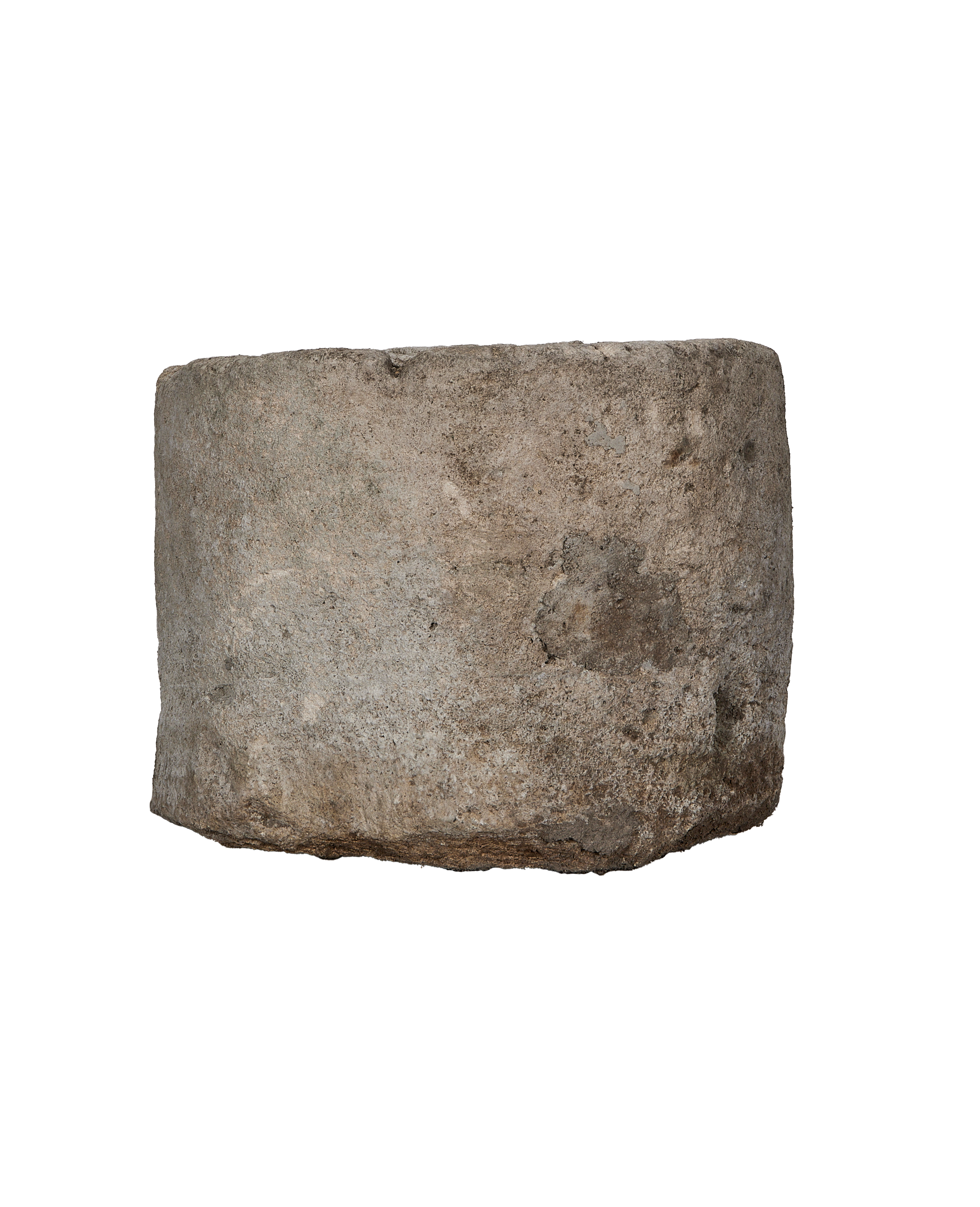 Vintage round Indonesian limestone trough showing weathered surface texture.