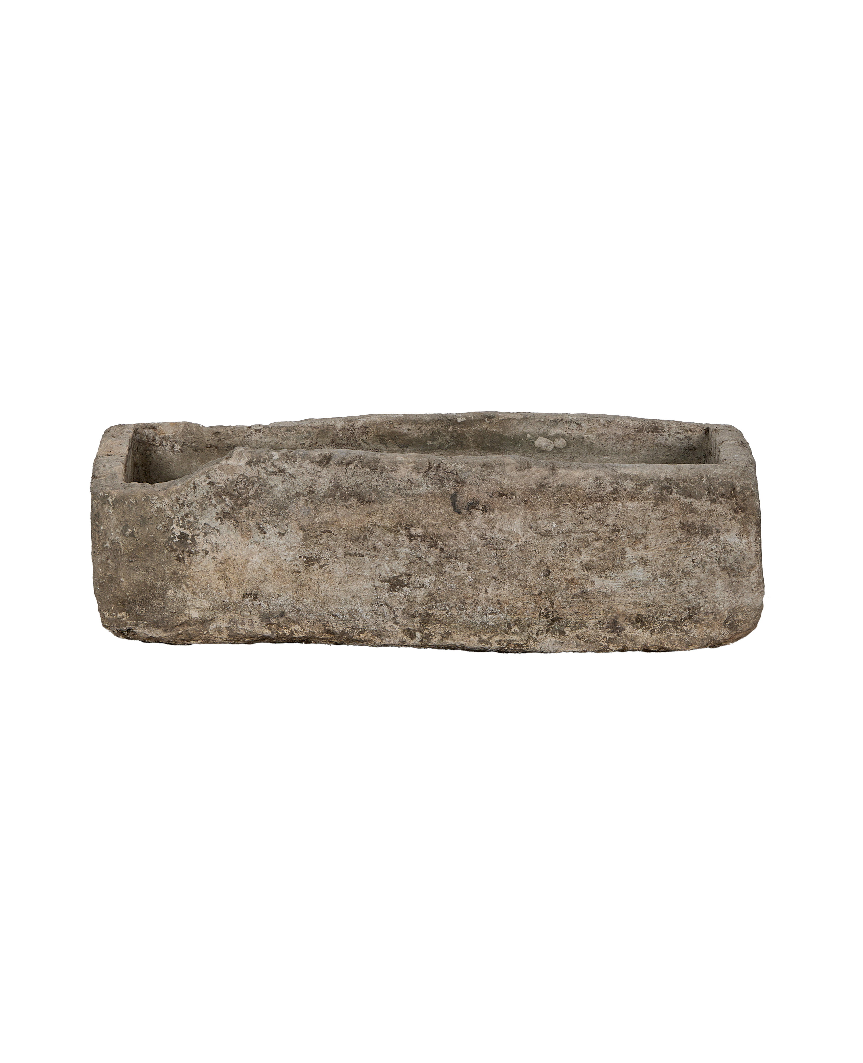 Vintage Indonesian rectangular limestone trough, showing weathered texture and natural imperfections.