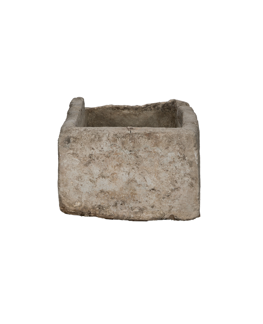 Vintage Indonesian limestone trough (OAK finish) showing subtle texture and earthy hues.