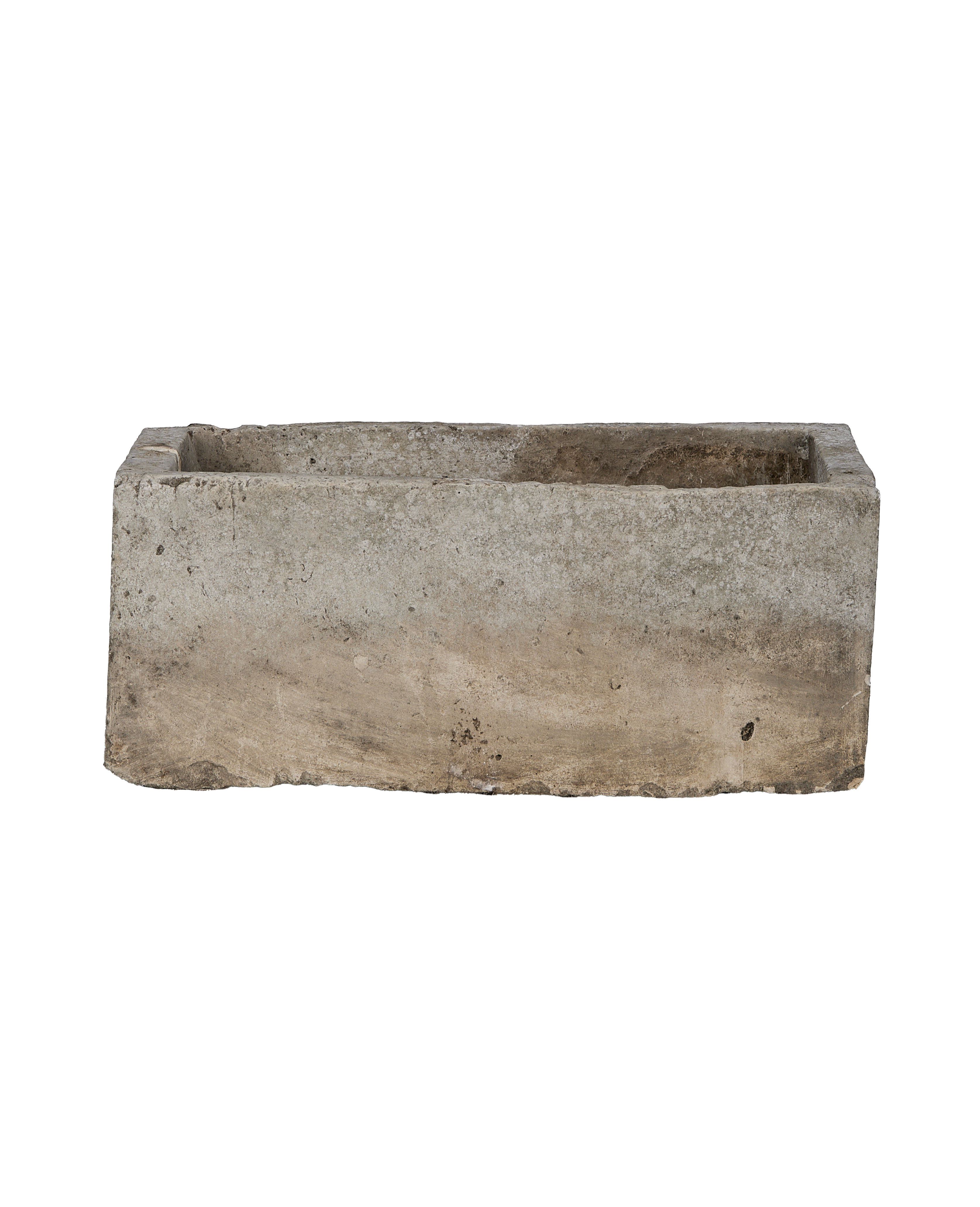 Vintage Indonesian rectangular limestone trough showing weathered exterior texture.
