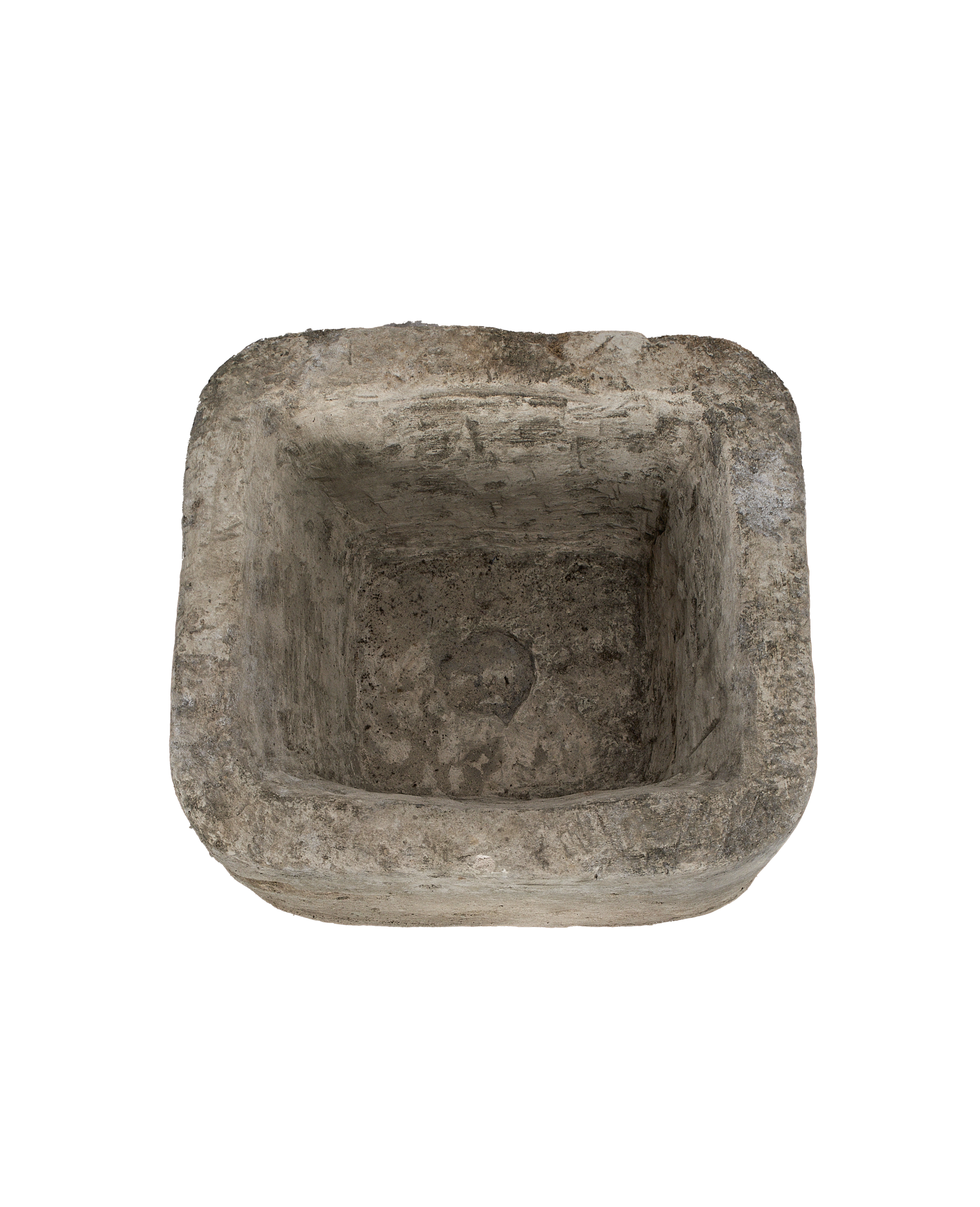 Vintage rectangular Indonesian limestone trough, top view highlighting rough, weathered texture and interior.