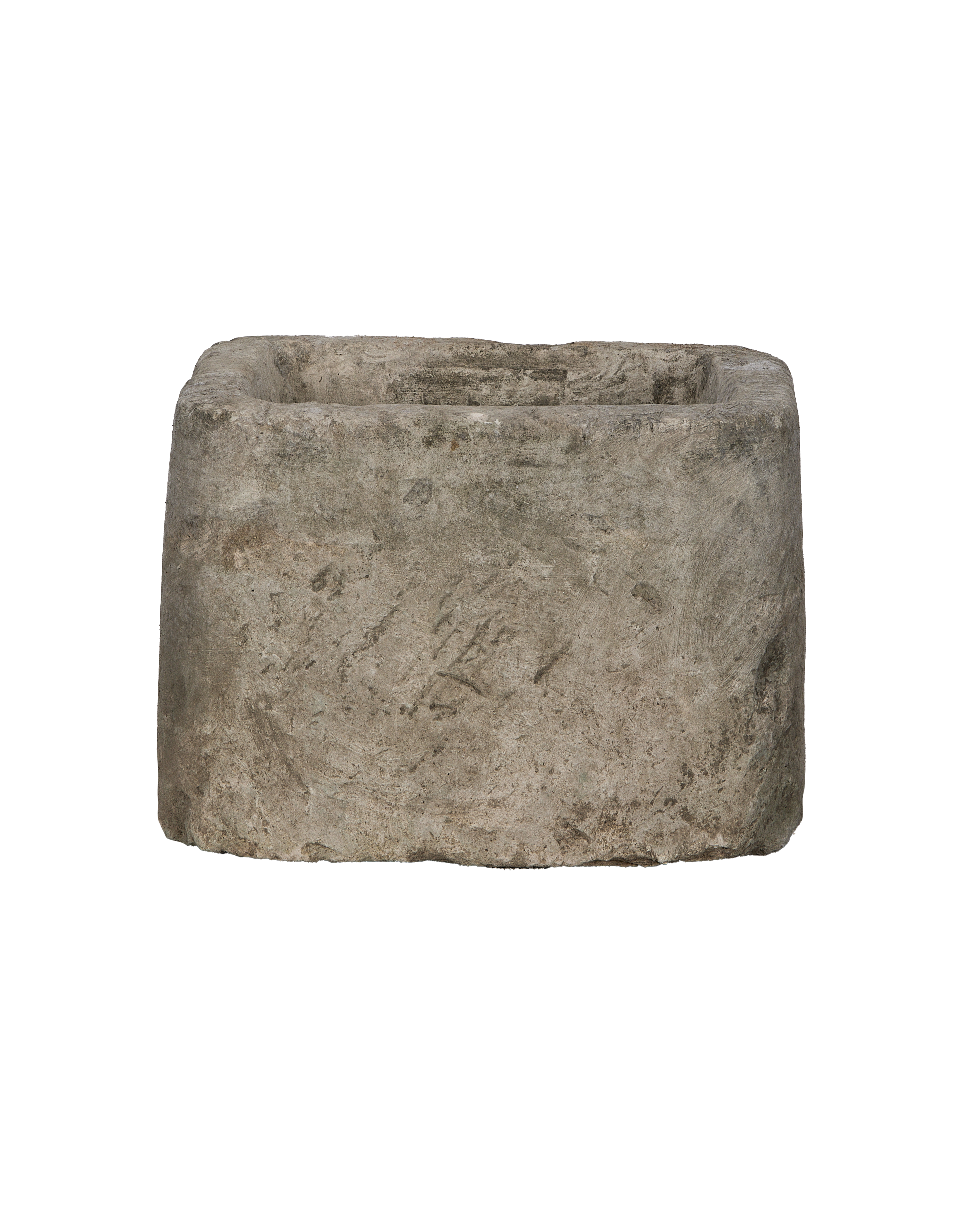 Vintage Indonesian limestone rectangular trough, weathered gray, showcasing its rustic texture and unique character.