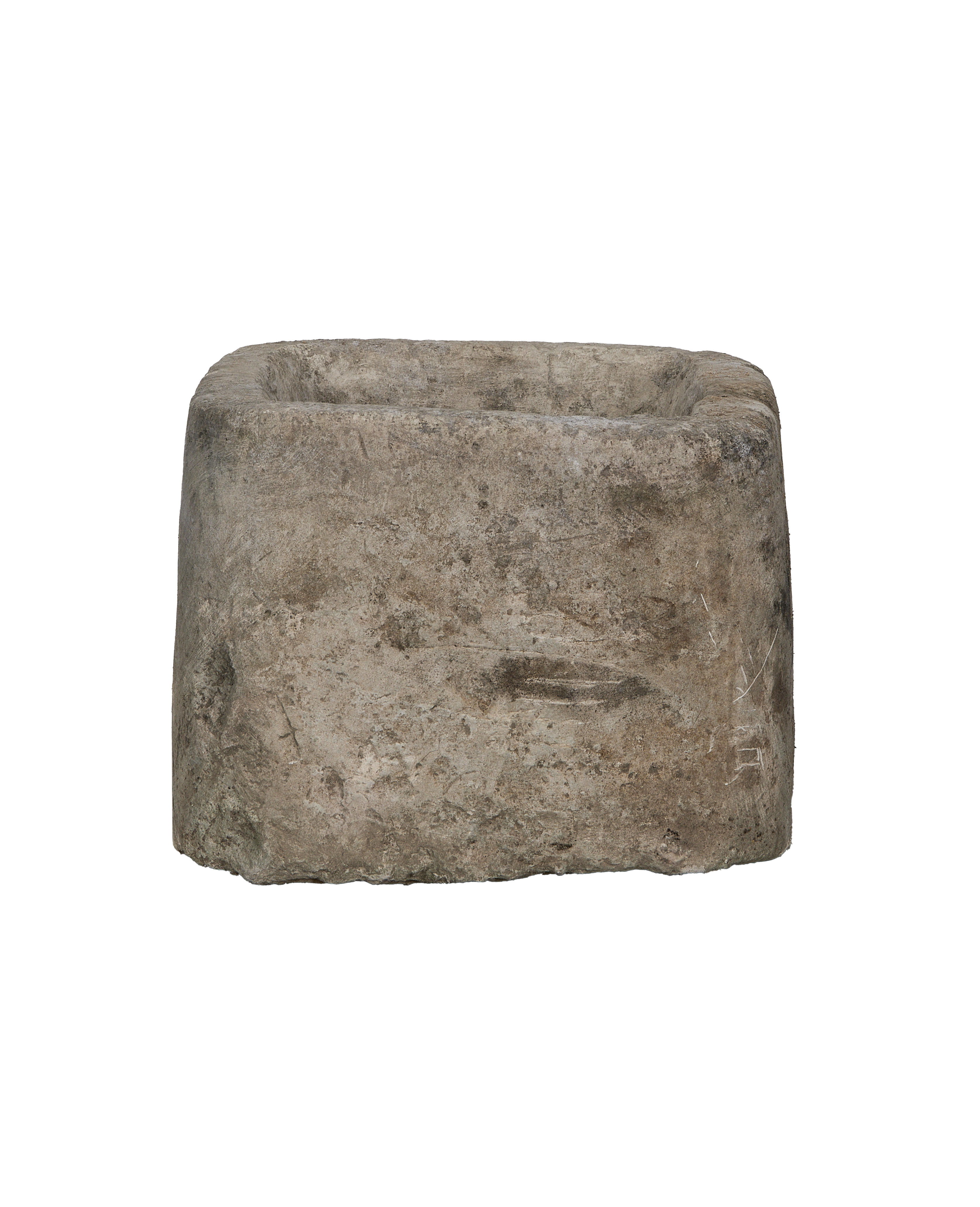 Vintage rectangular Indonesian limestone trough, OAK finish, showing rough weathered texture details.