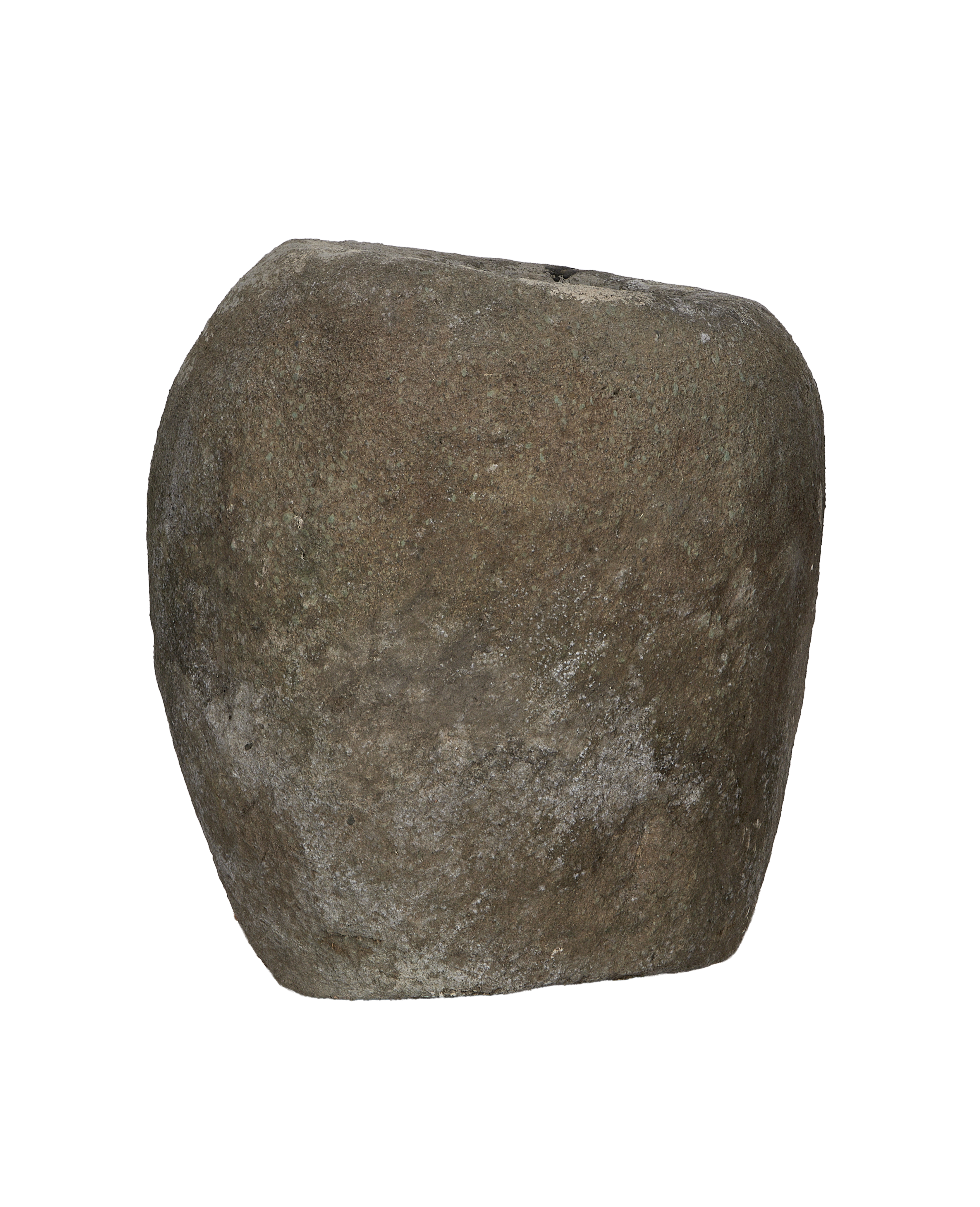 Vintage Indonesian round OAK limestone trough with weathered grey-brown surface.