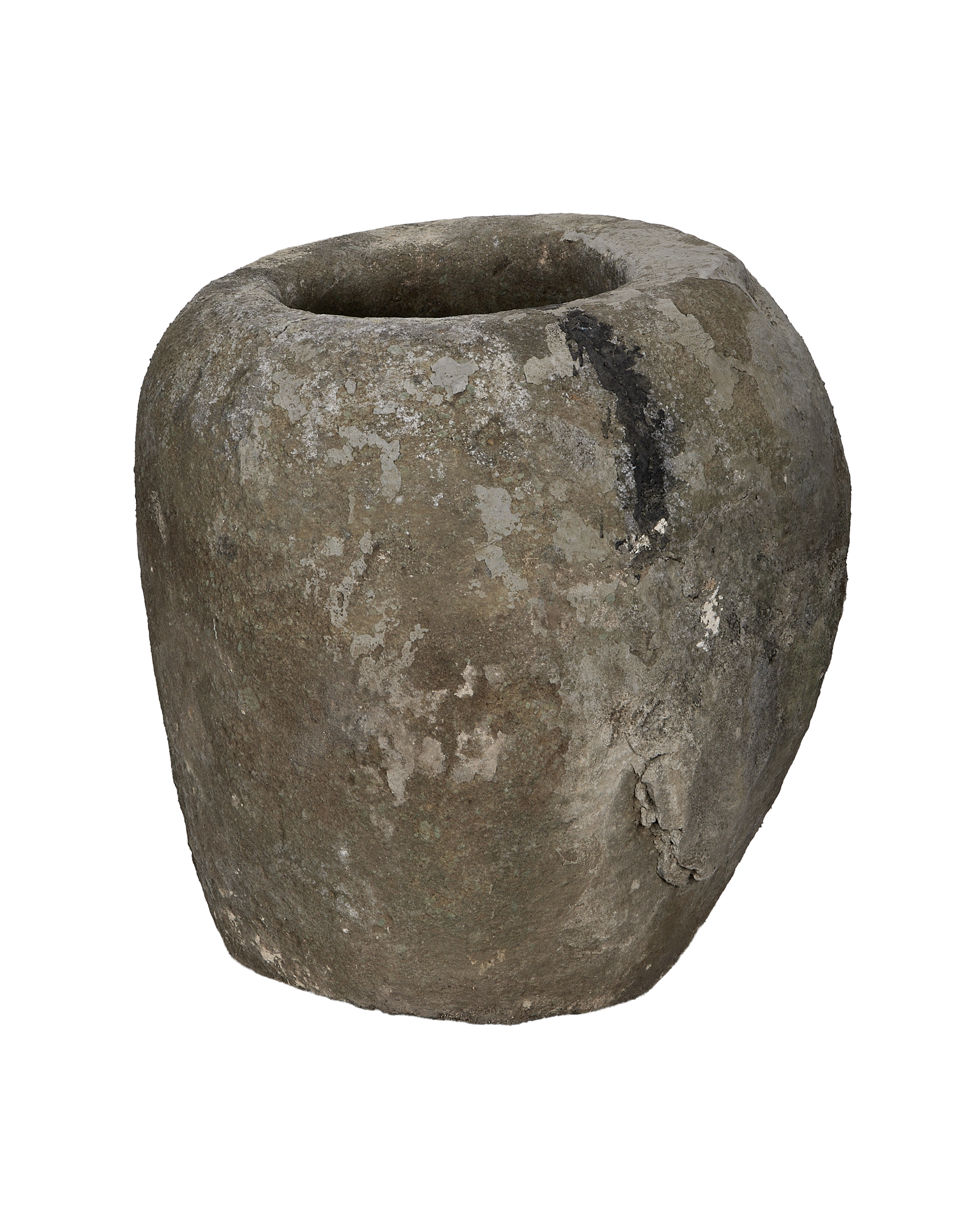 Vintage Indonesian limestone trough, partially visible opening from an elevated, angled view.