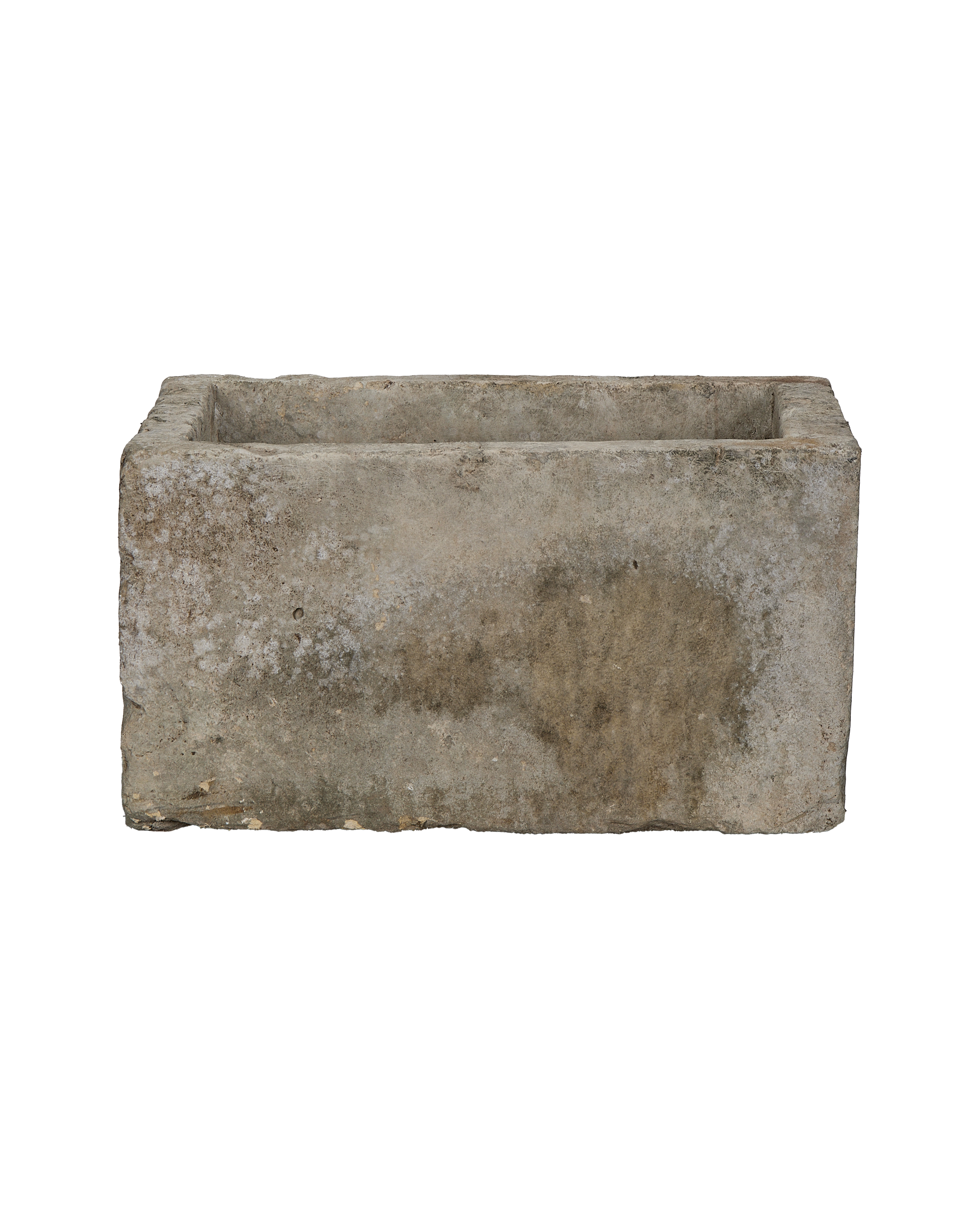 Vintage rectangular limestone trough from Indonesia with aged, weathered patina.