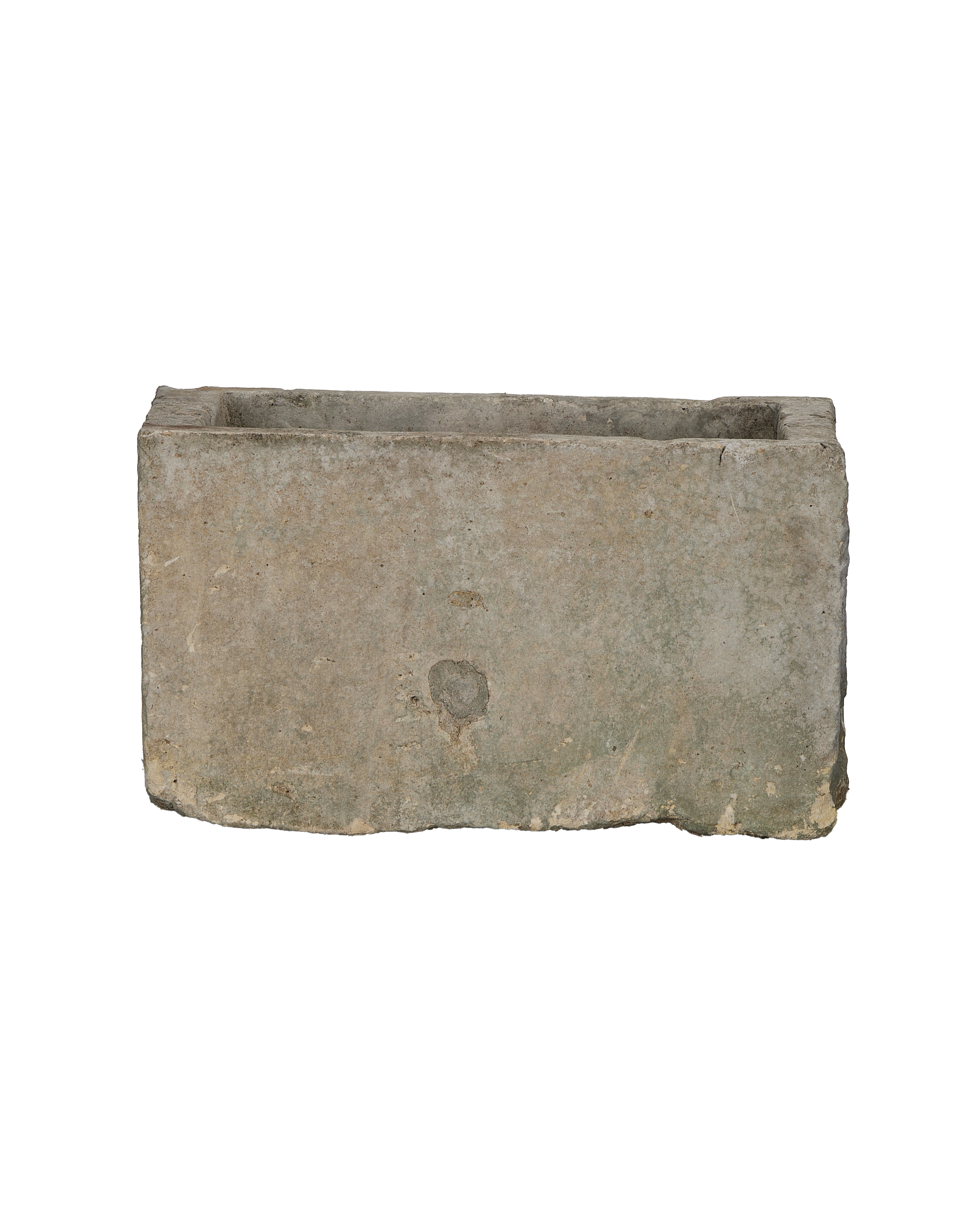Vintage Indonesian rectangular limestone trough showing rough-hewn texture and natural weathered patina.