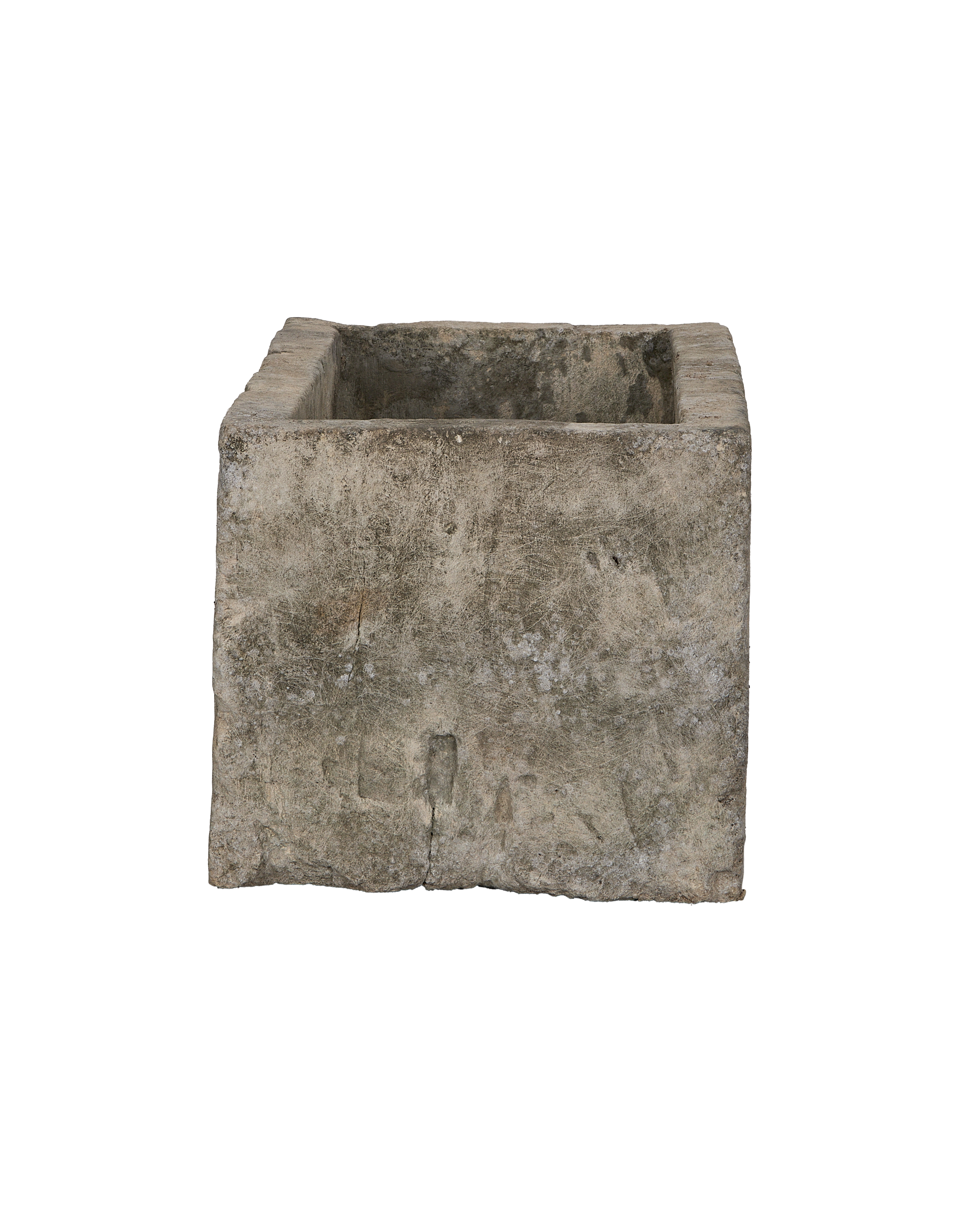 Vintage Indonesian rectangular limestone trough showing weathered, textured exterior.