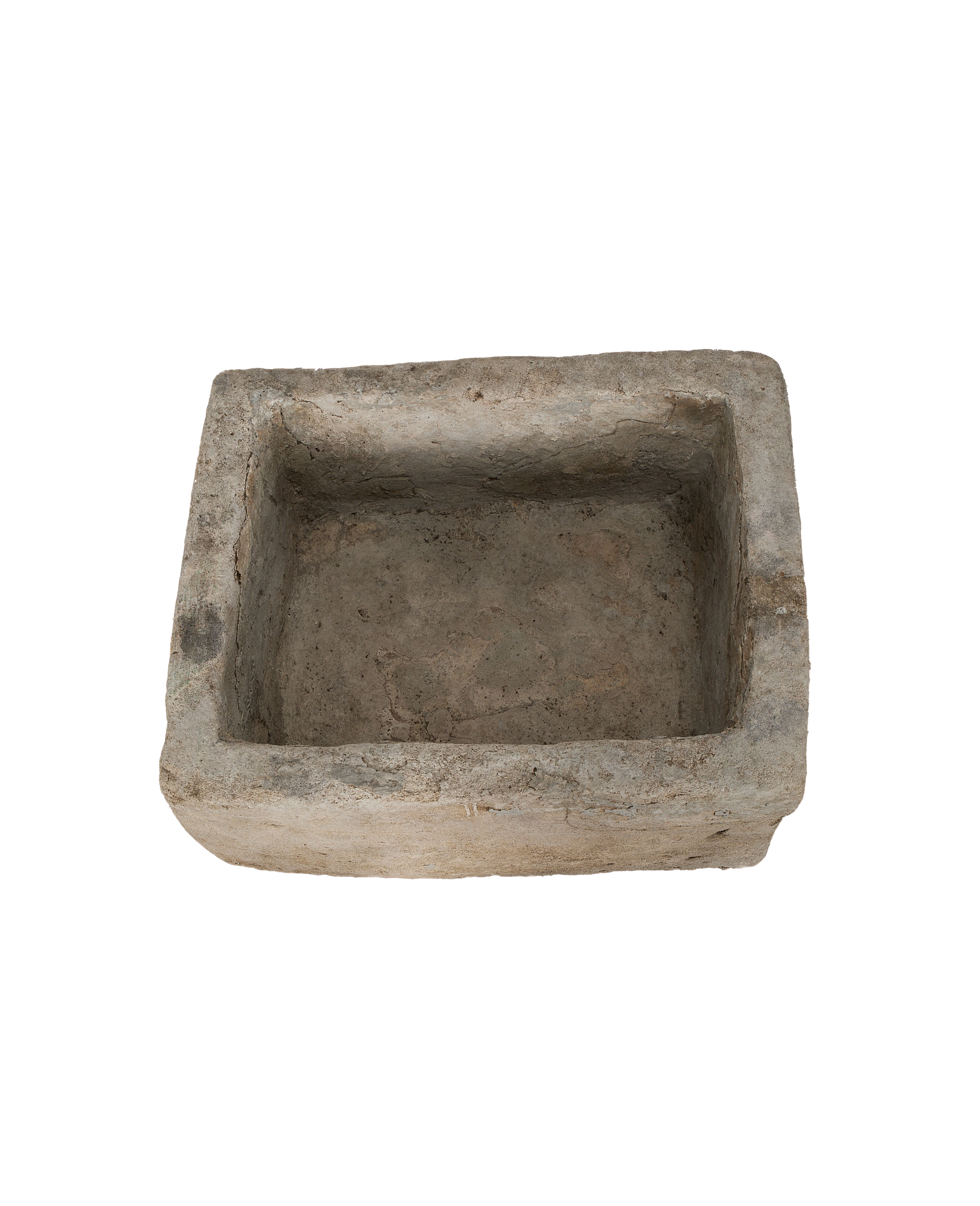 Vintage Indonesian rectangular limestone trough, top-down angled view showing aged, weathered texture and deep interior.