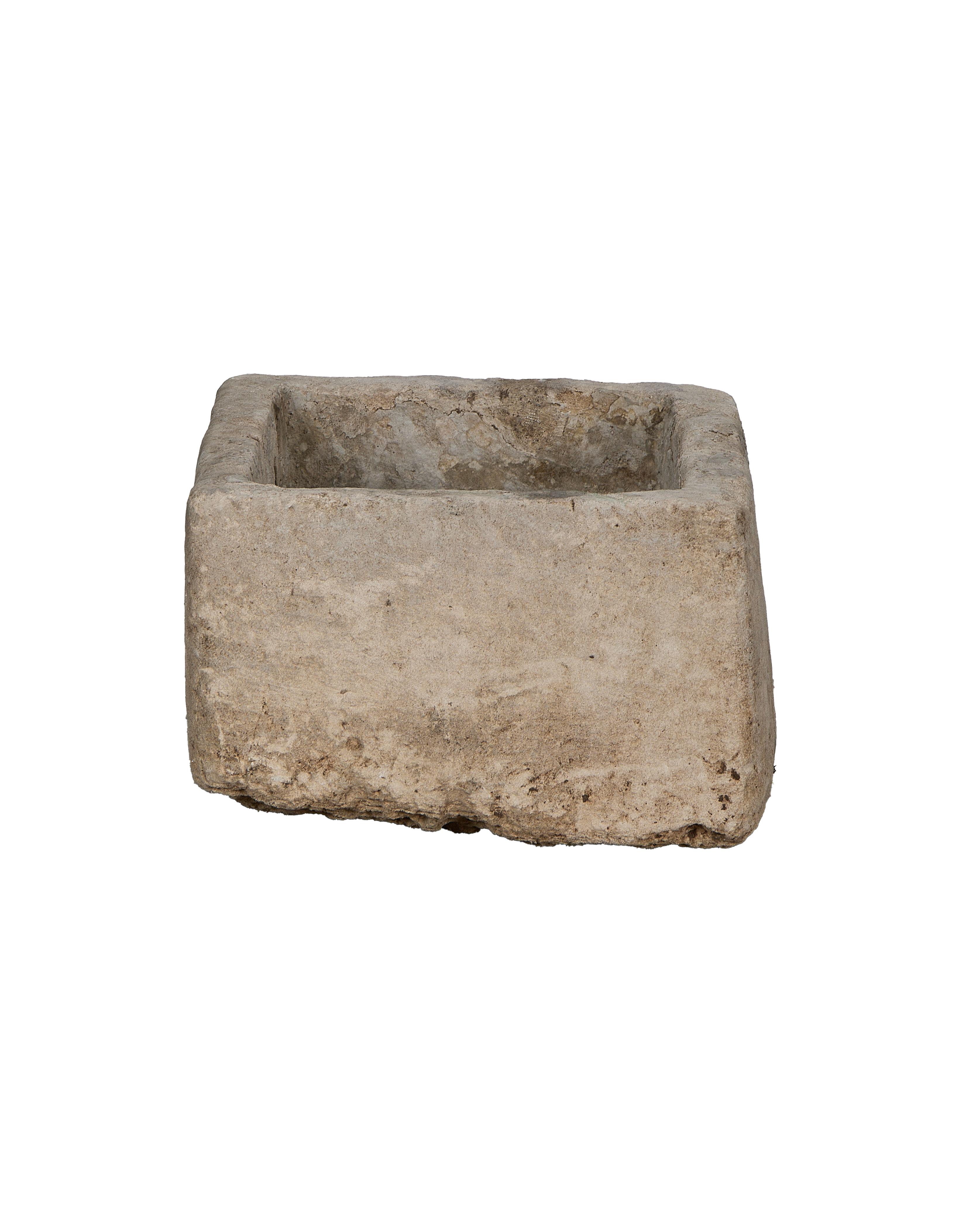 Vintage Indonesian limestone trough, rectangular, showcasing rough texture and weathered condition from above.