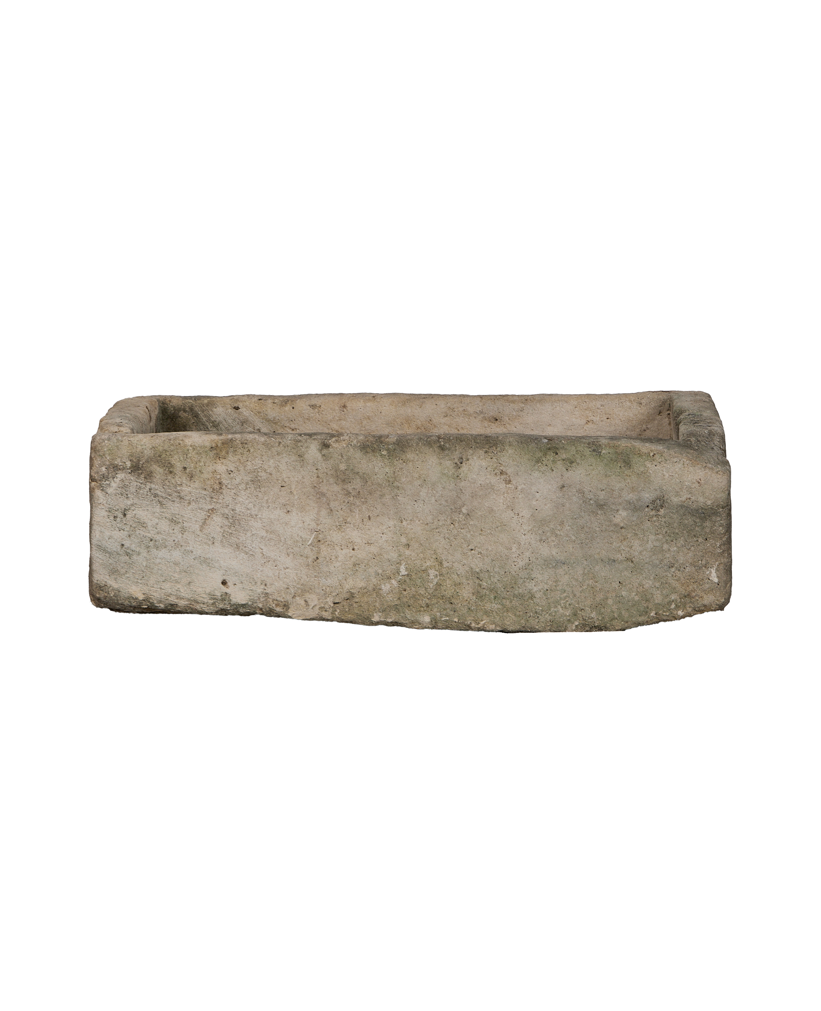 Vintage Indonesian limestone trough, rectangular, from above, showing textured surface.