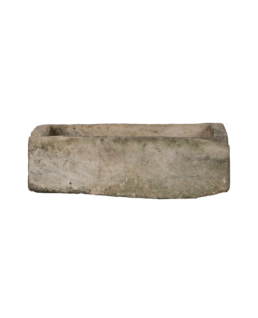 Vintage Indonesian limestone trough, rectangular, from above, showing textured surface.
