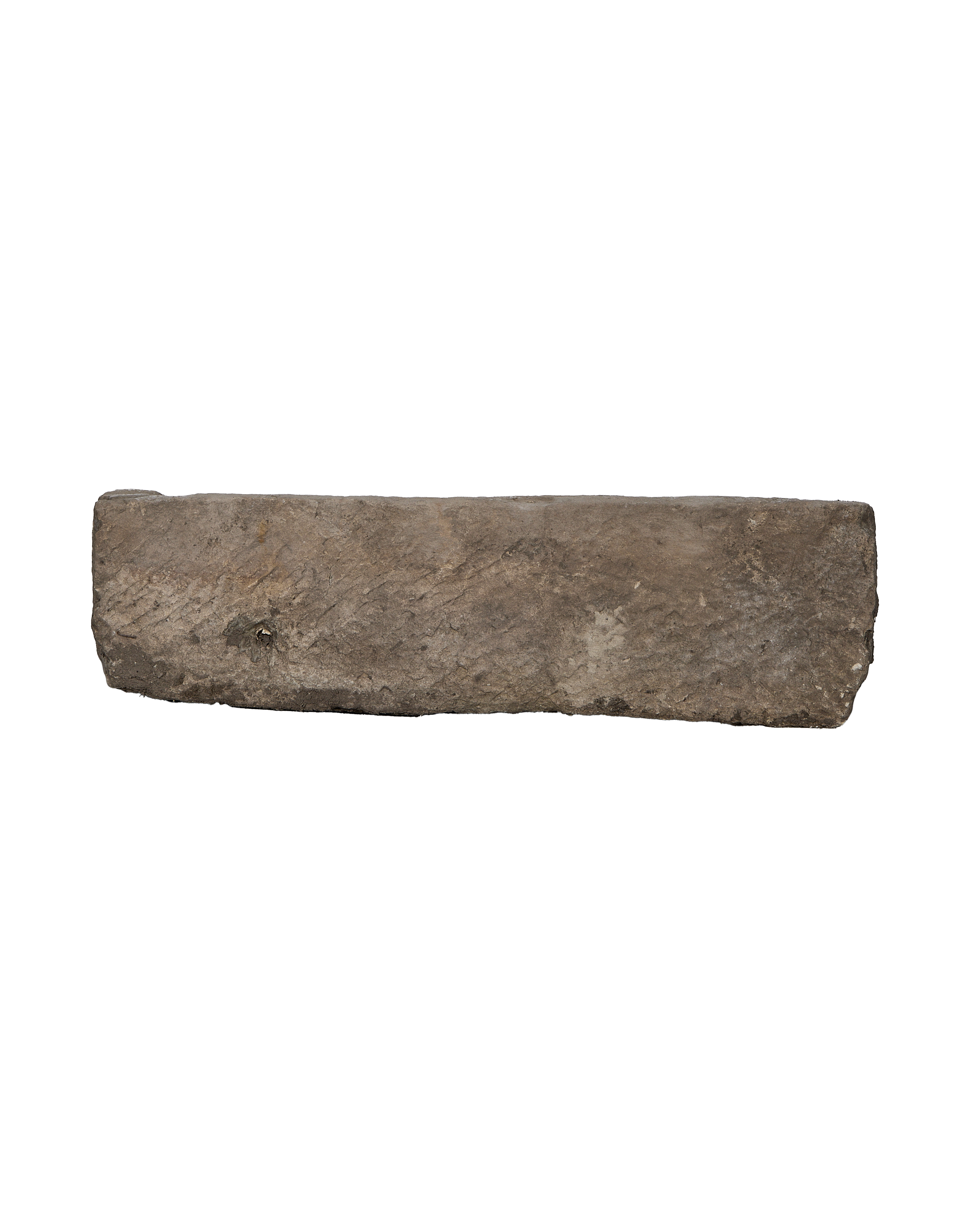 Vintage Indonesian rectangular limestone trough showing rough-hewn oak texture, dark gray color.