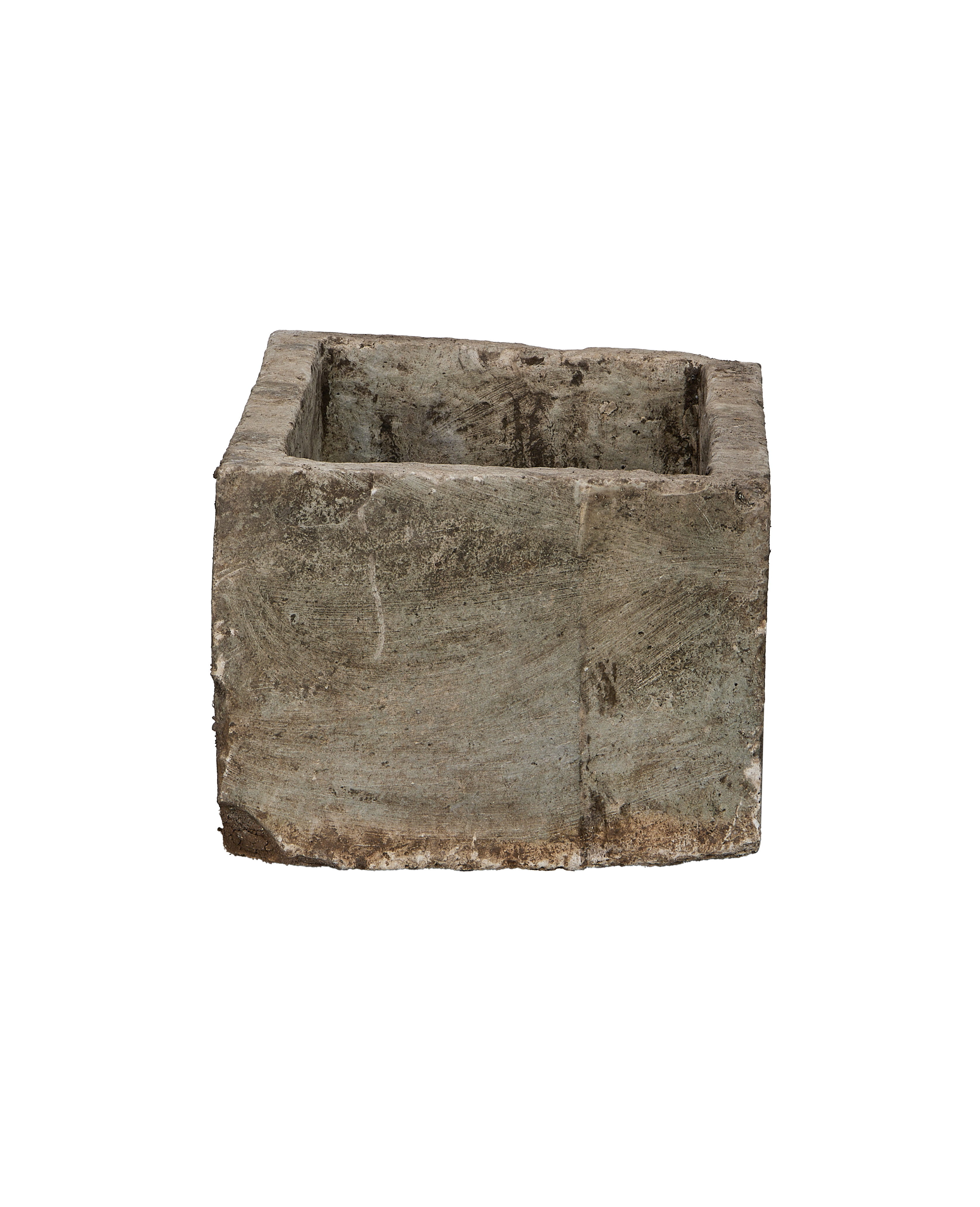 Vintage Indonesian limestone trough (OAK), rectangular, showing its weathered, stone interior.