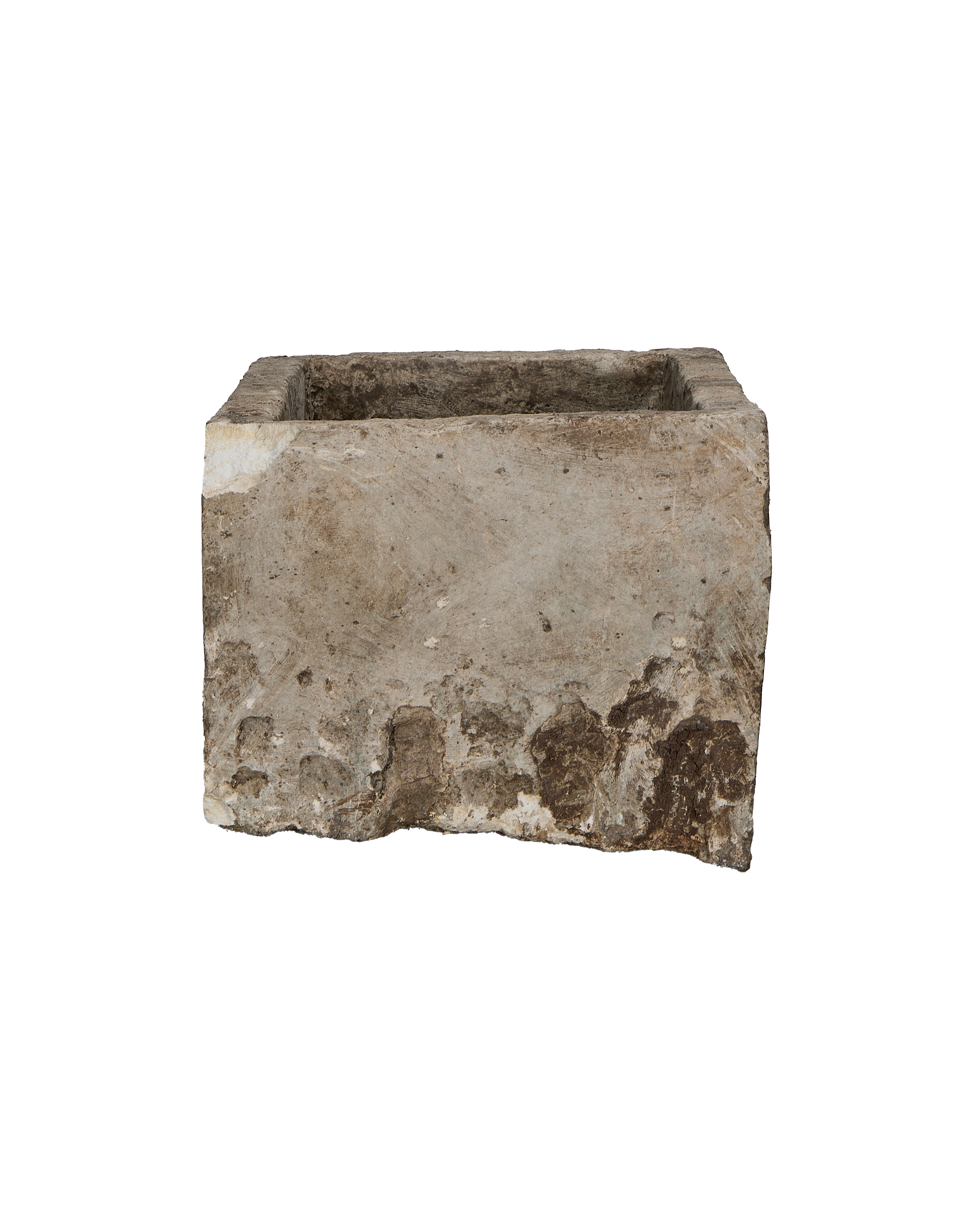 Vintage Indonesian limestone rectangular trough, weathered exterior with rough texture and charming natural imperfections.