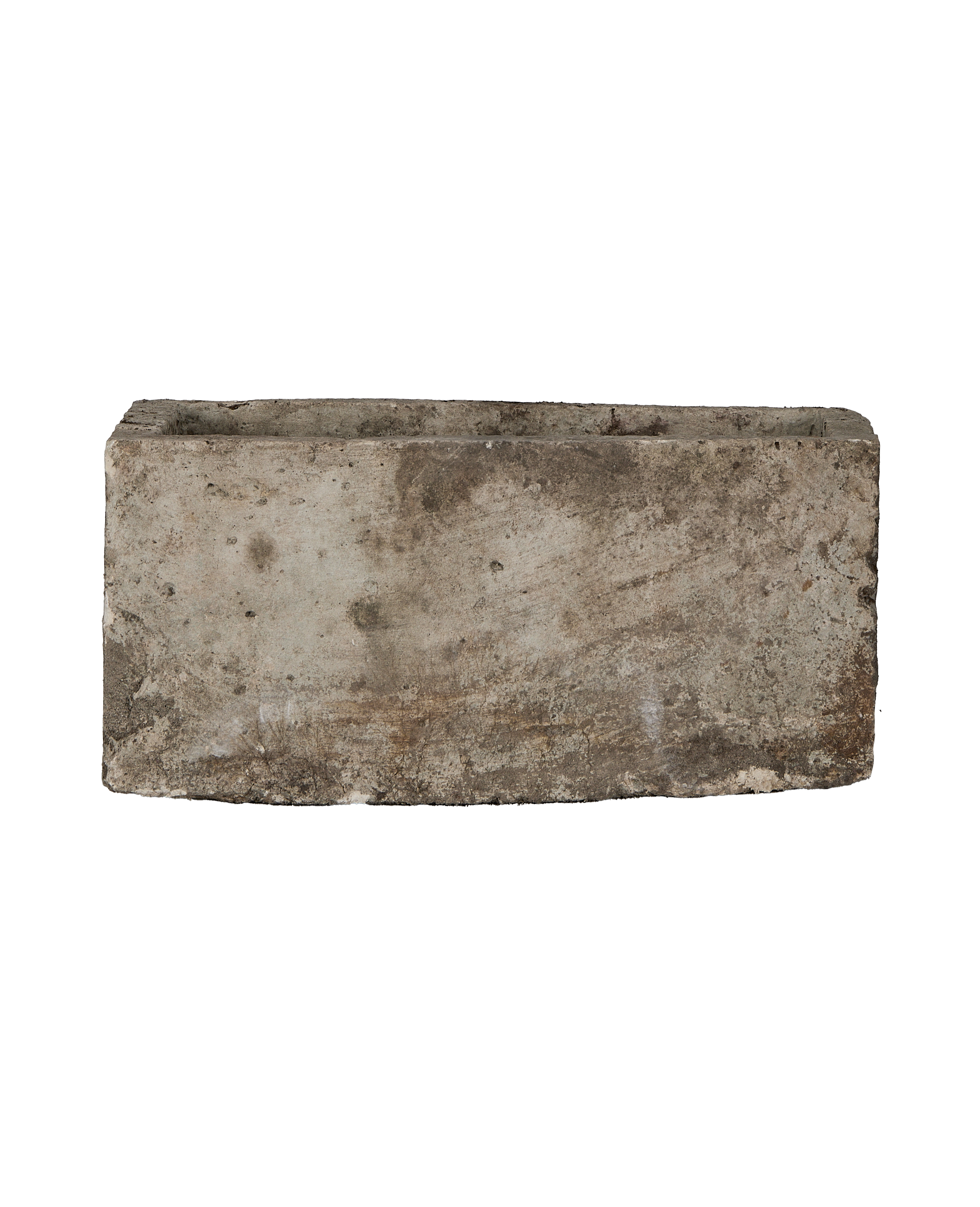 Vintage rectangular limestone trough from Indonesia with distressed, weathered texture.