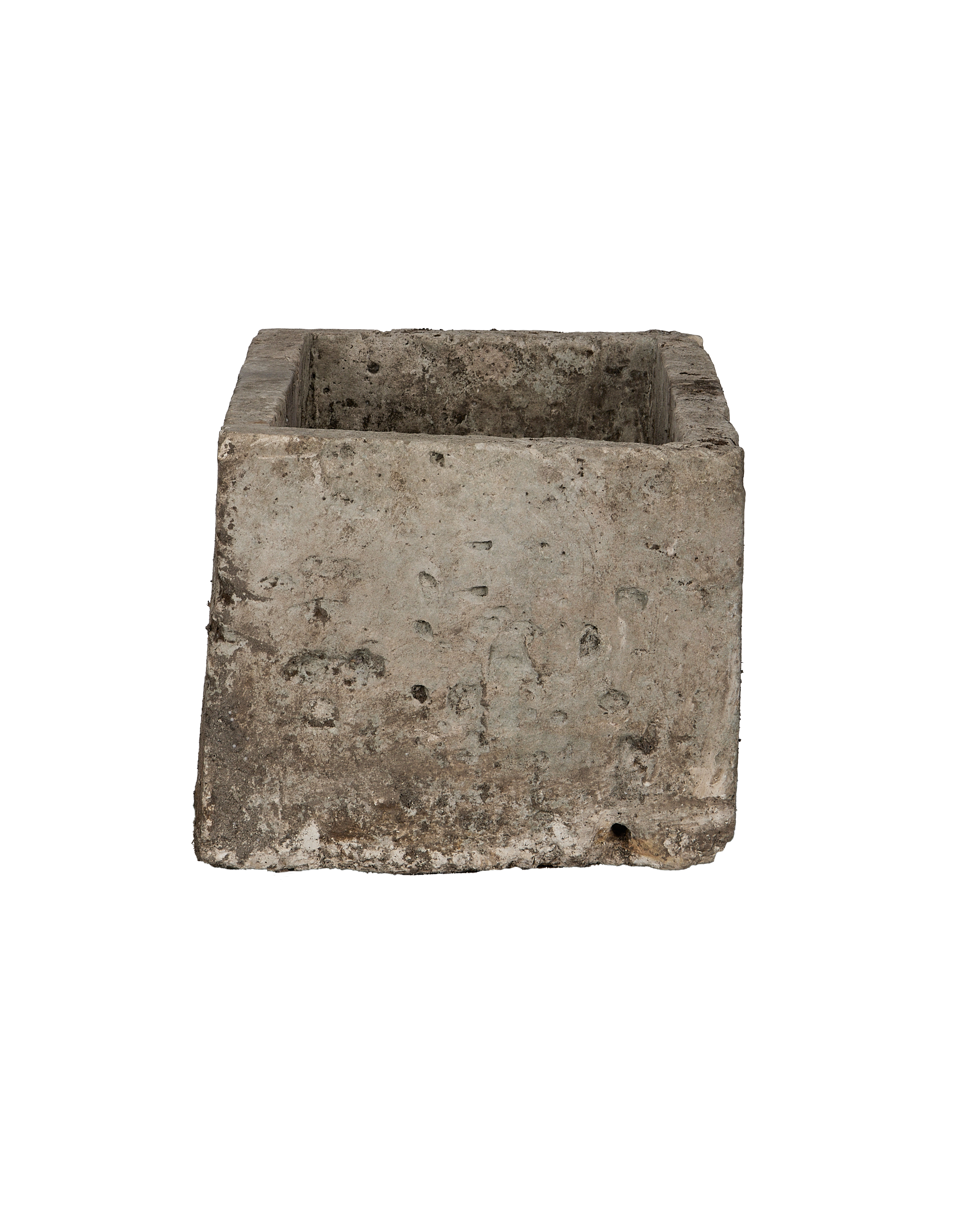 Vintage Indonesian limestone trough (OAK), rectangular shape, showcasing textured side wall detail.