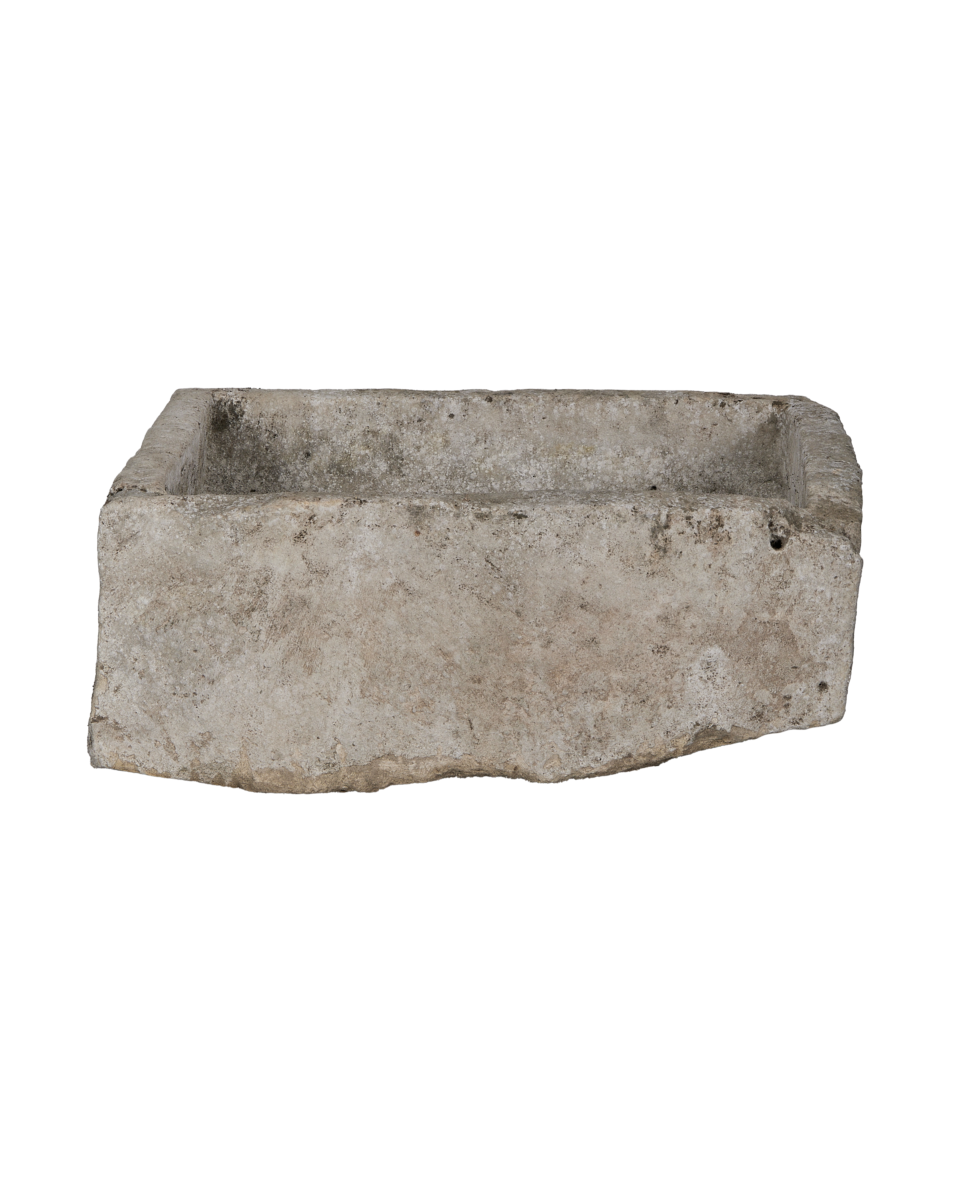 Vintage rectangular gray limestone trough from Indonesia with textured, weathered finish.