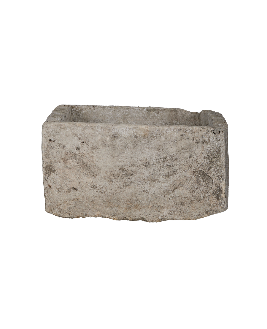 Vintage Indonesian rectangular limestone trough, showing its aged, weathered texture and original condition.
