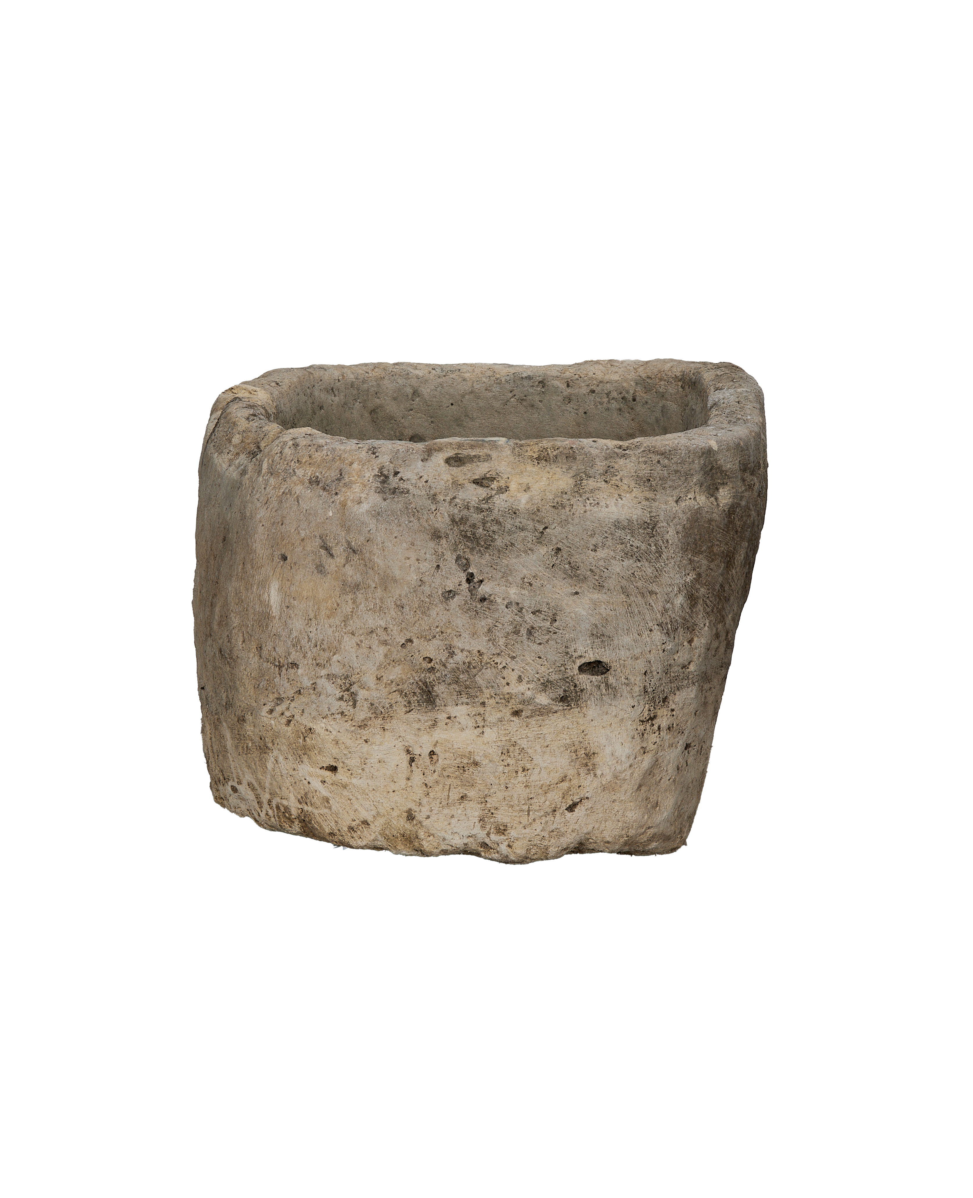 Vintage Indonesian oblong limestone trough, detailed texture and rough-hewn top edge.