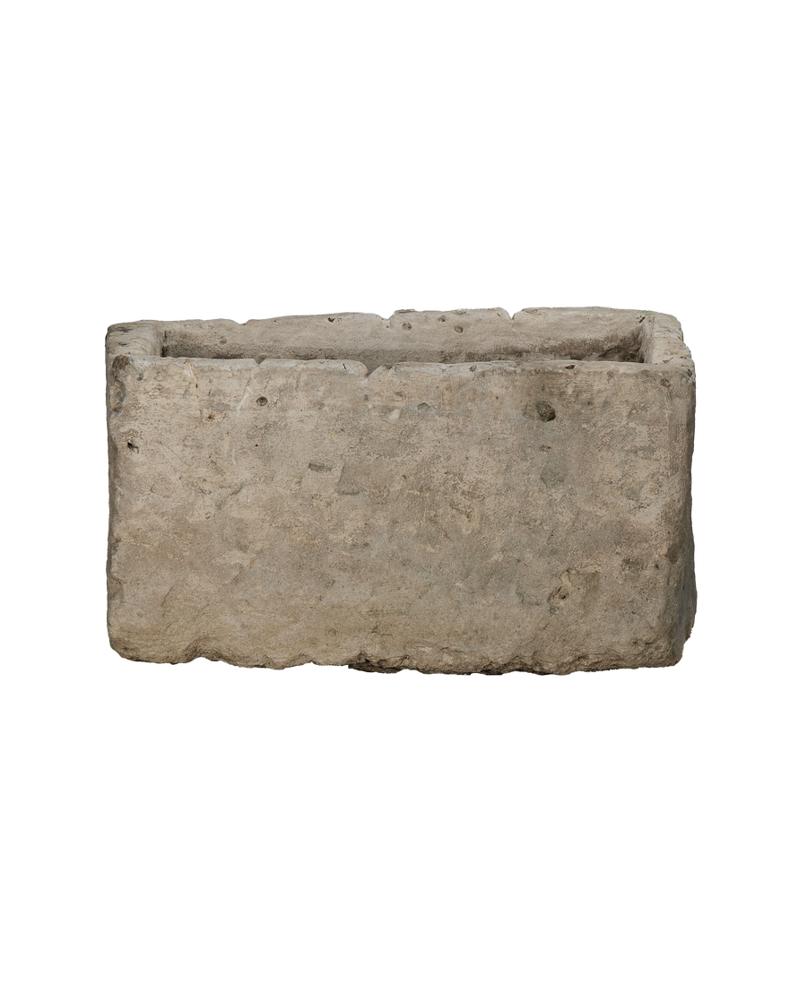 Vintage rectangular Indonesian limestone trough, OAK, with natural rough texture and weathered edges.