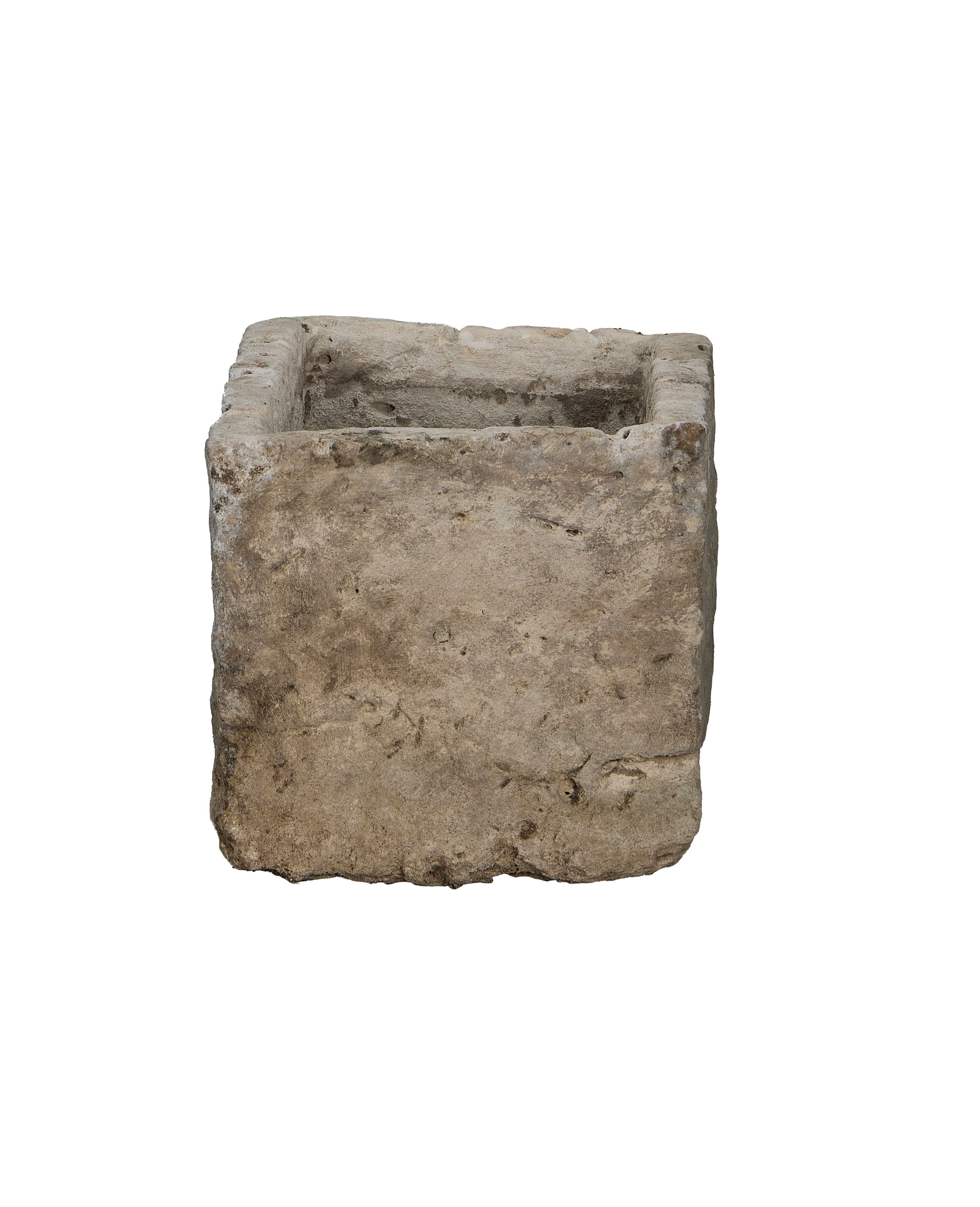 Vintage Indonesian rectangular limestone trough, bottom corner showing weathered stone texture.
