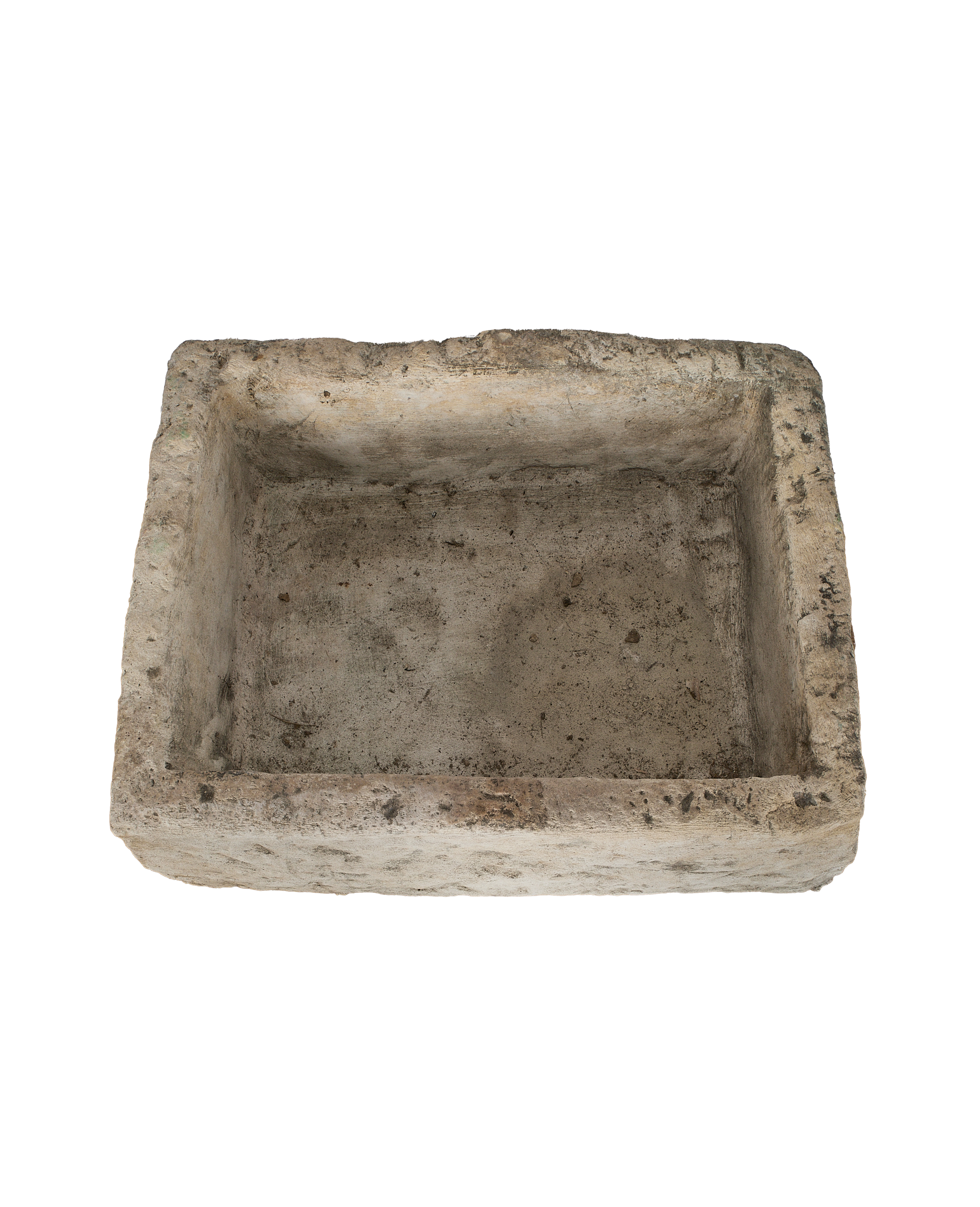 Vintage Indonesian limestone trough (OAK), rectangular, showing the inner basin with a weathered, textured surface.