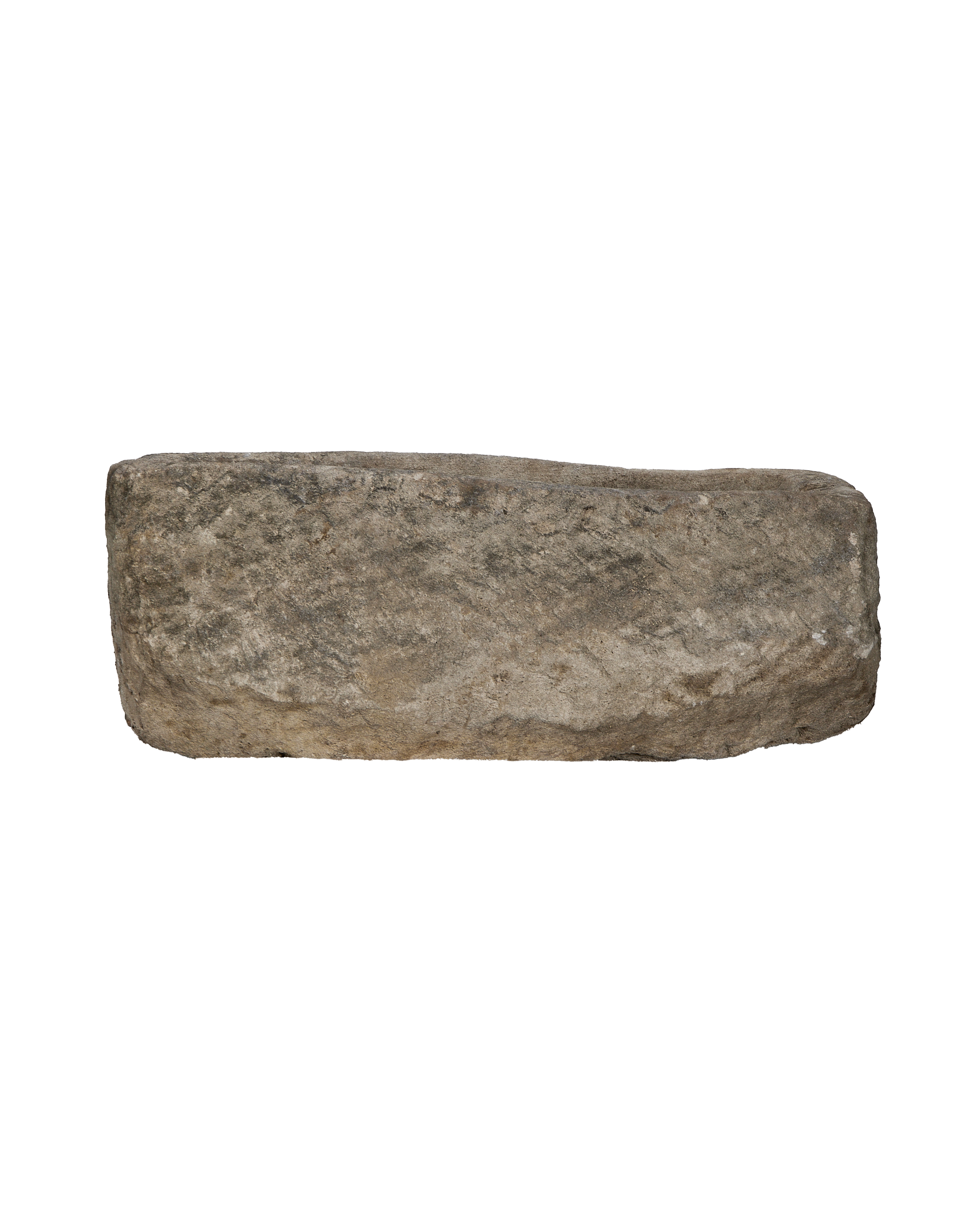 Vintage rectangular limestone trough, showing a full side and rim detail.