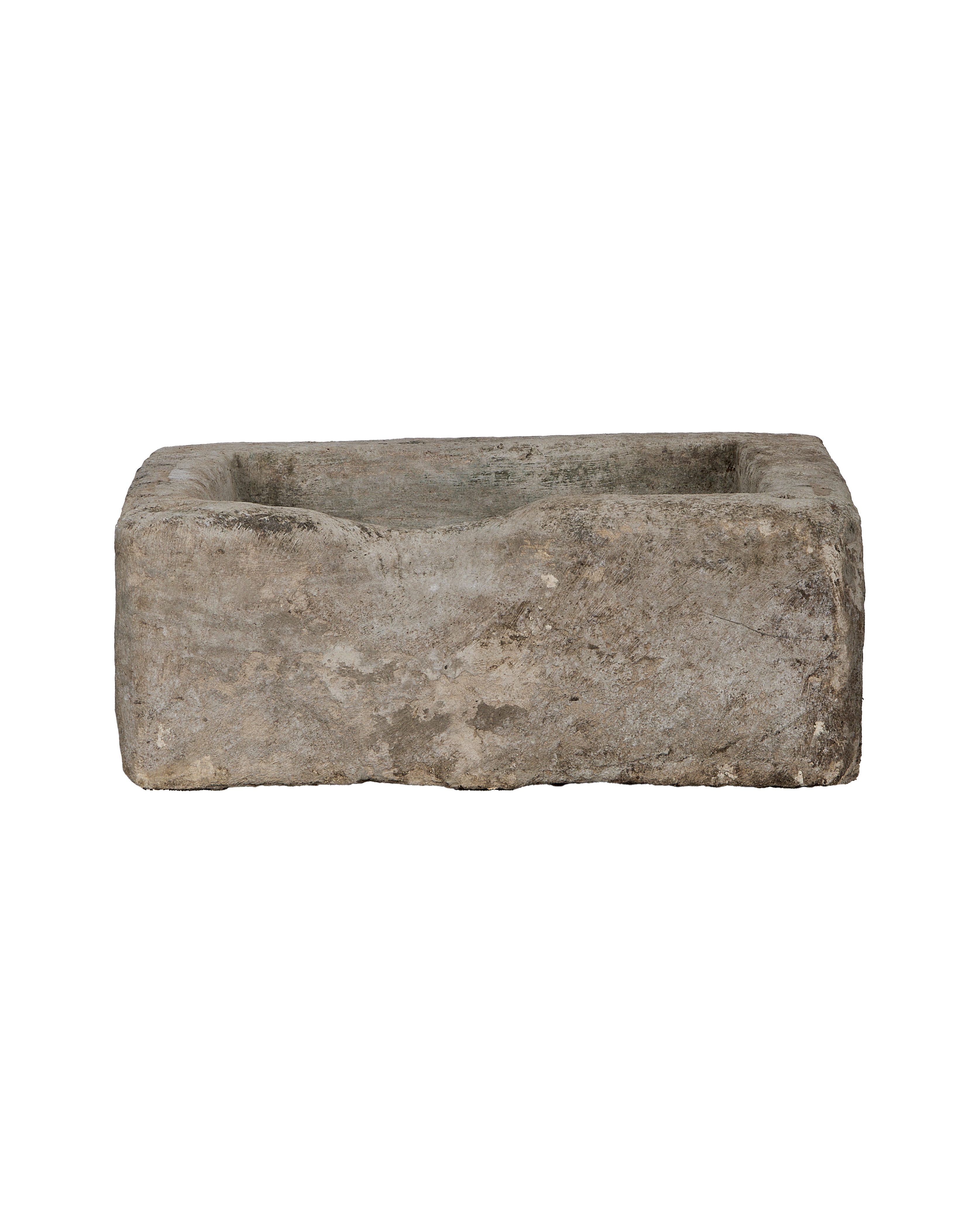 Vintage rectangular limestone trough from Indonesia with textured, weathered natural stone surface.