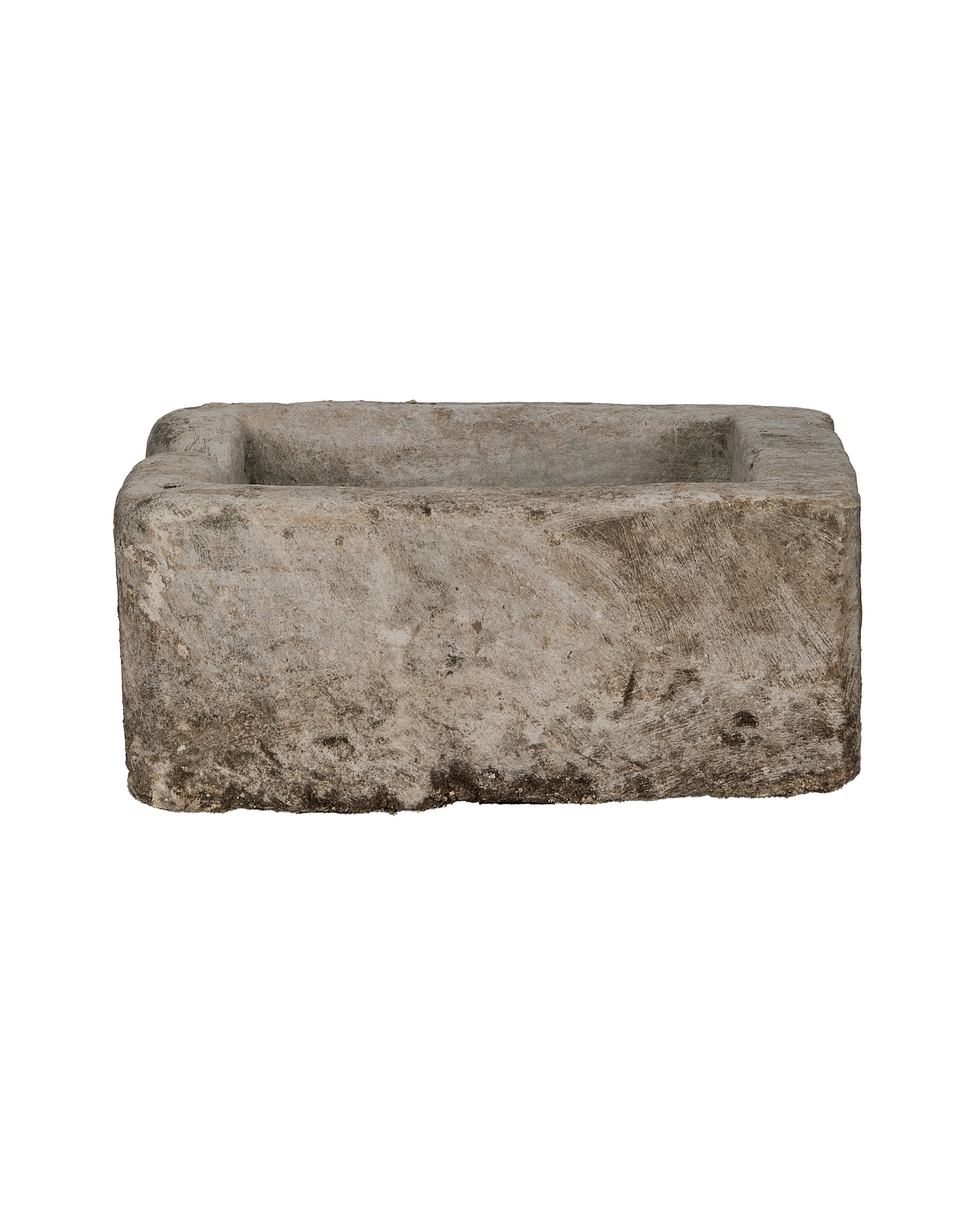 Vintage Indonesian rectangular limestone trough, showing weathered texture from an overhead view.