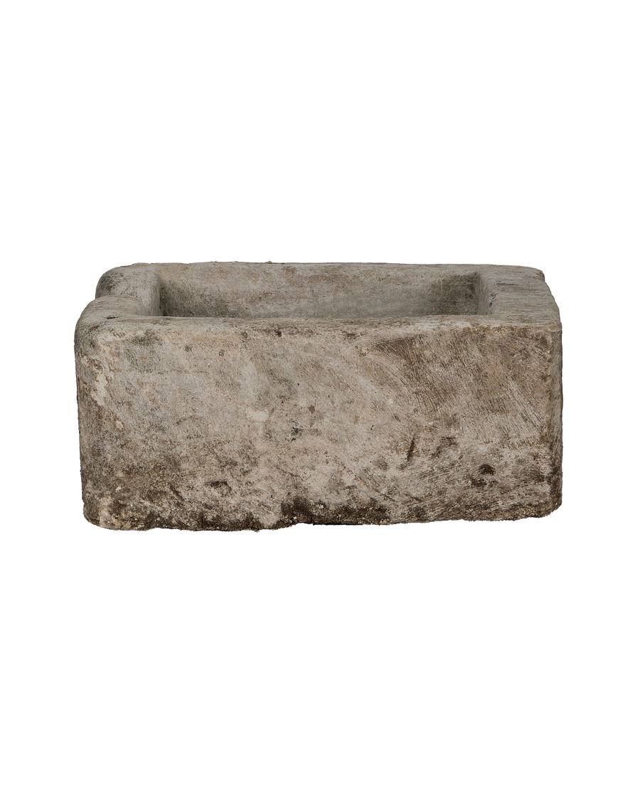 Vintage Indonesian rectangular limestone trough, showing weathered texture from an overhead view.