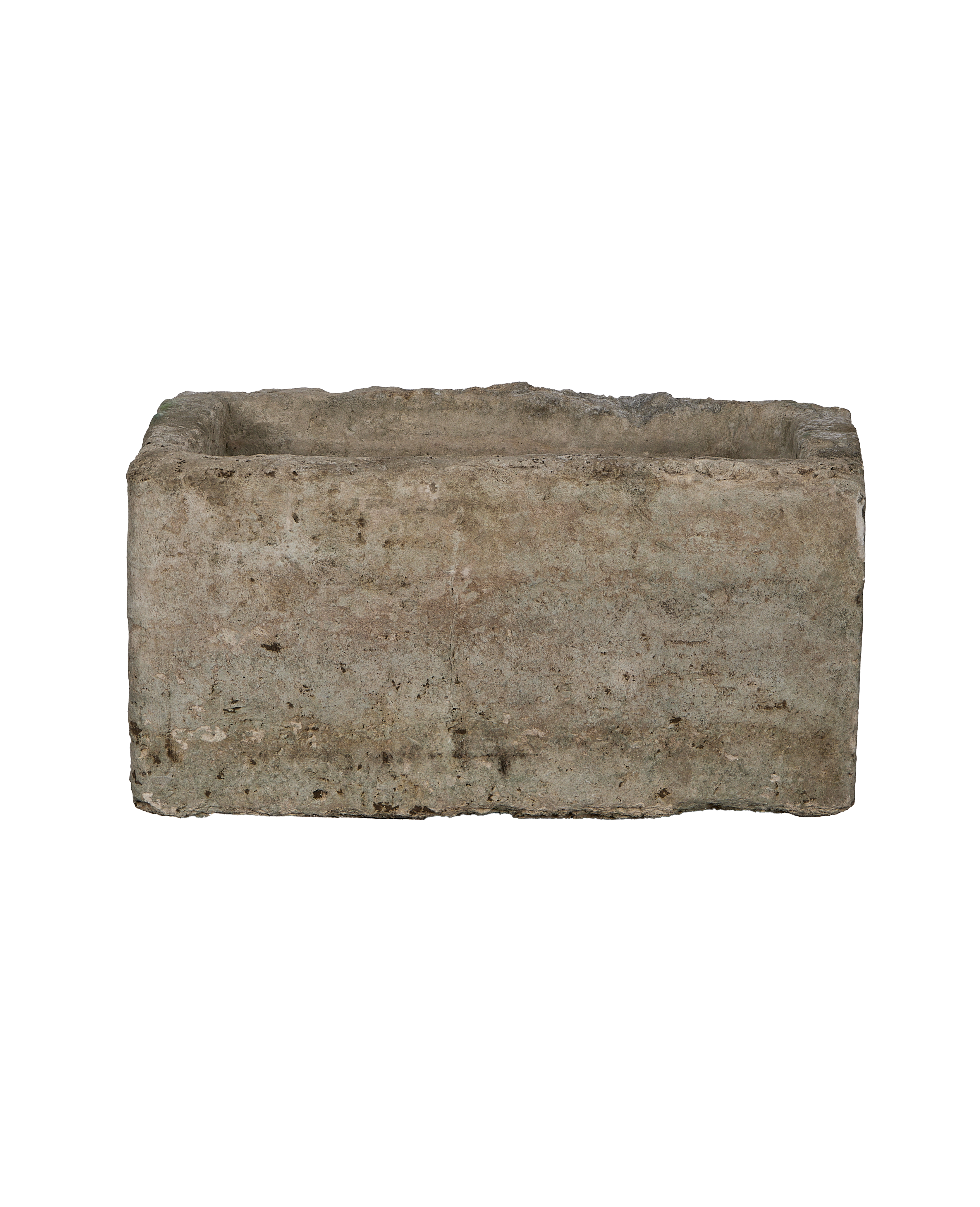 Vintage Indonesian rectangular limestone trough with aged, weathered grey-brown surface texture.