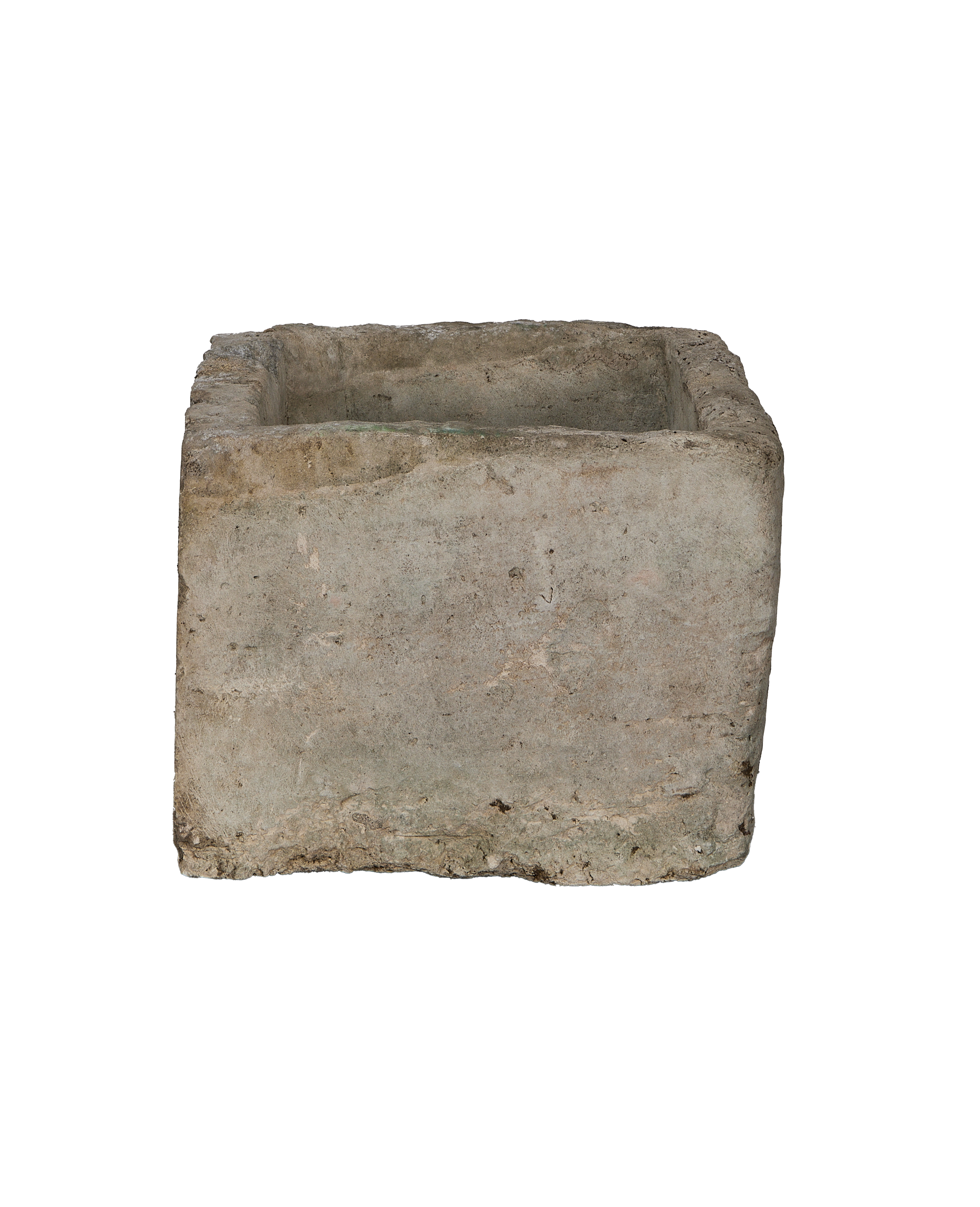 Vintage Indonesian OAK limestone trough, rectangular, rugged texture, weathered exterior.