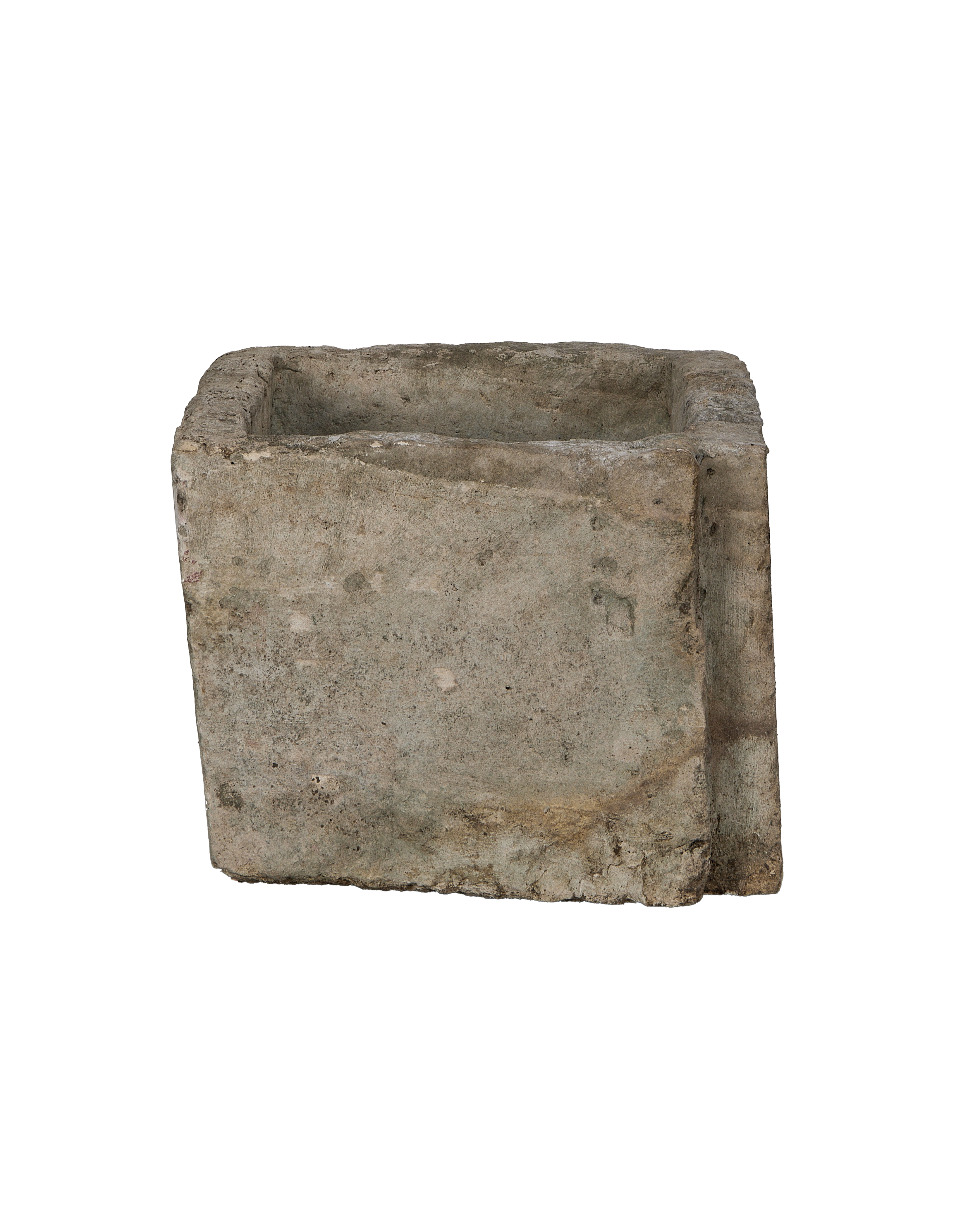 Vintage Indonesian rectangular limestone trough, visible rough texture and weathered patina.