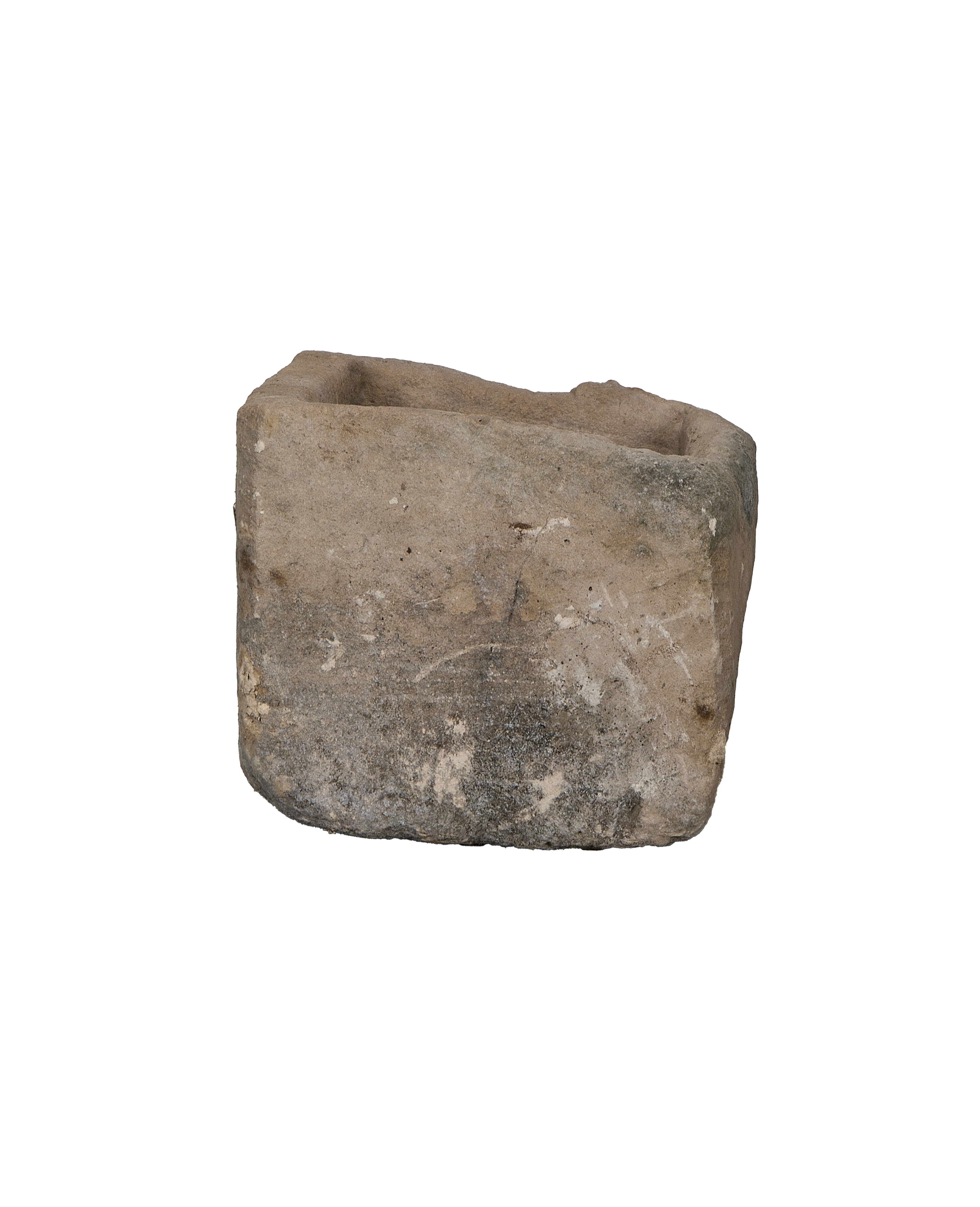 Vintage Indonesian limestone trough, rectangular, rustic, showing weathered patina and texture.