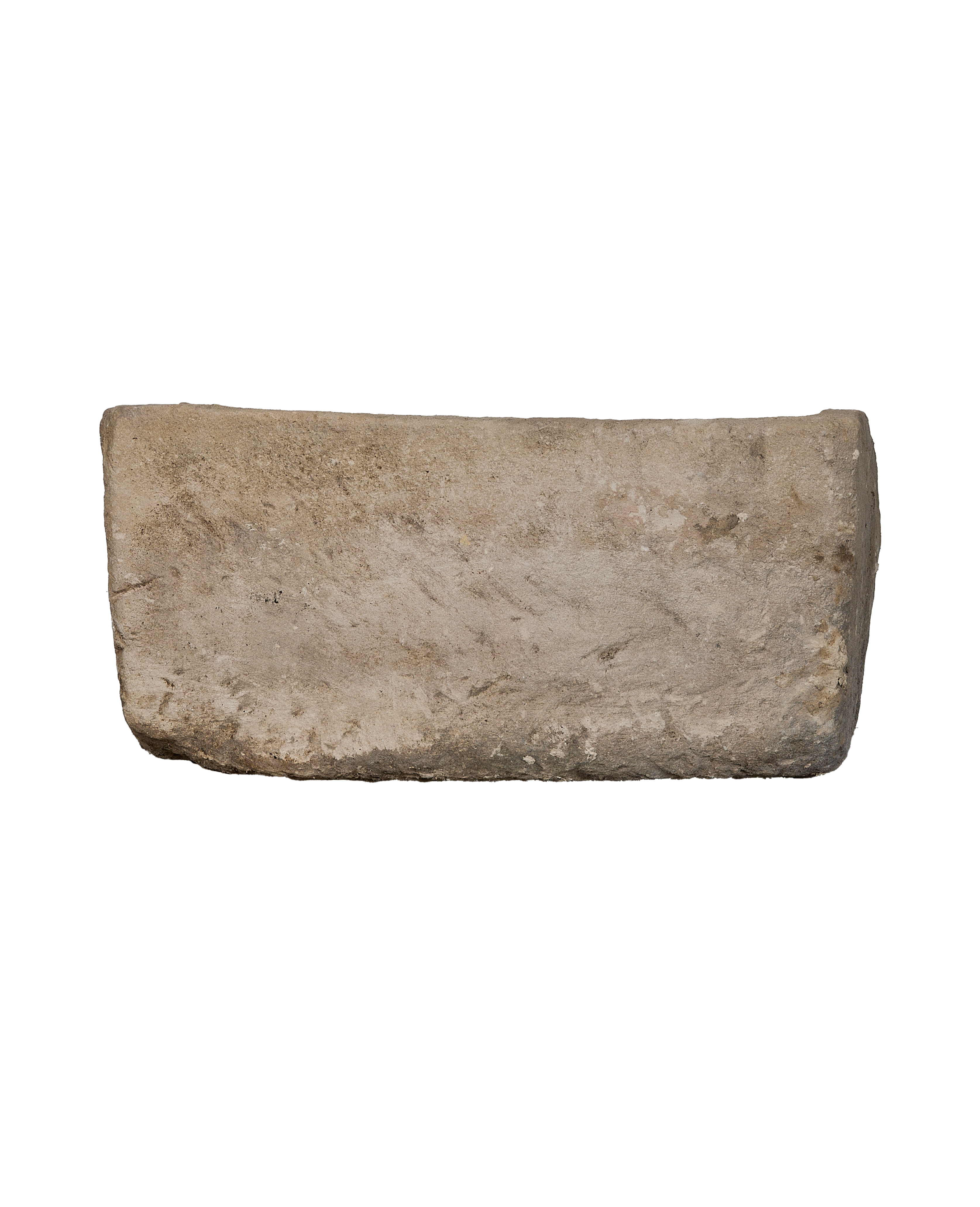 Vintage rectangular limestone trough, bottom view, showing worn texture and natural marks from Indonesia.