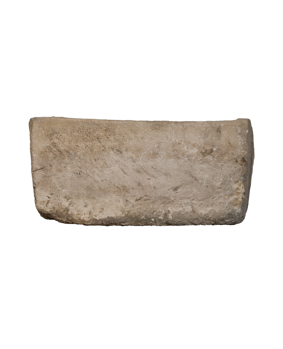 Vintage rectangular limestone trough, bottom view, showing worn texture and natural marks from Indonesia.