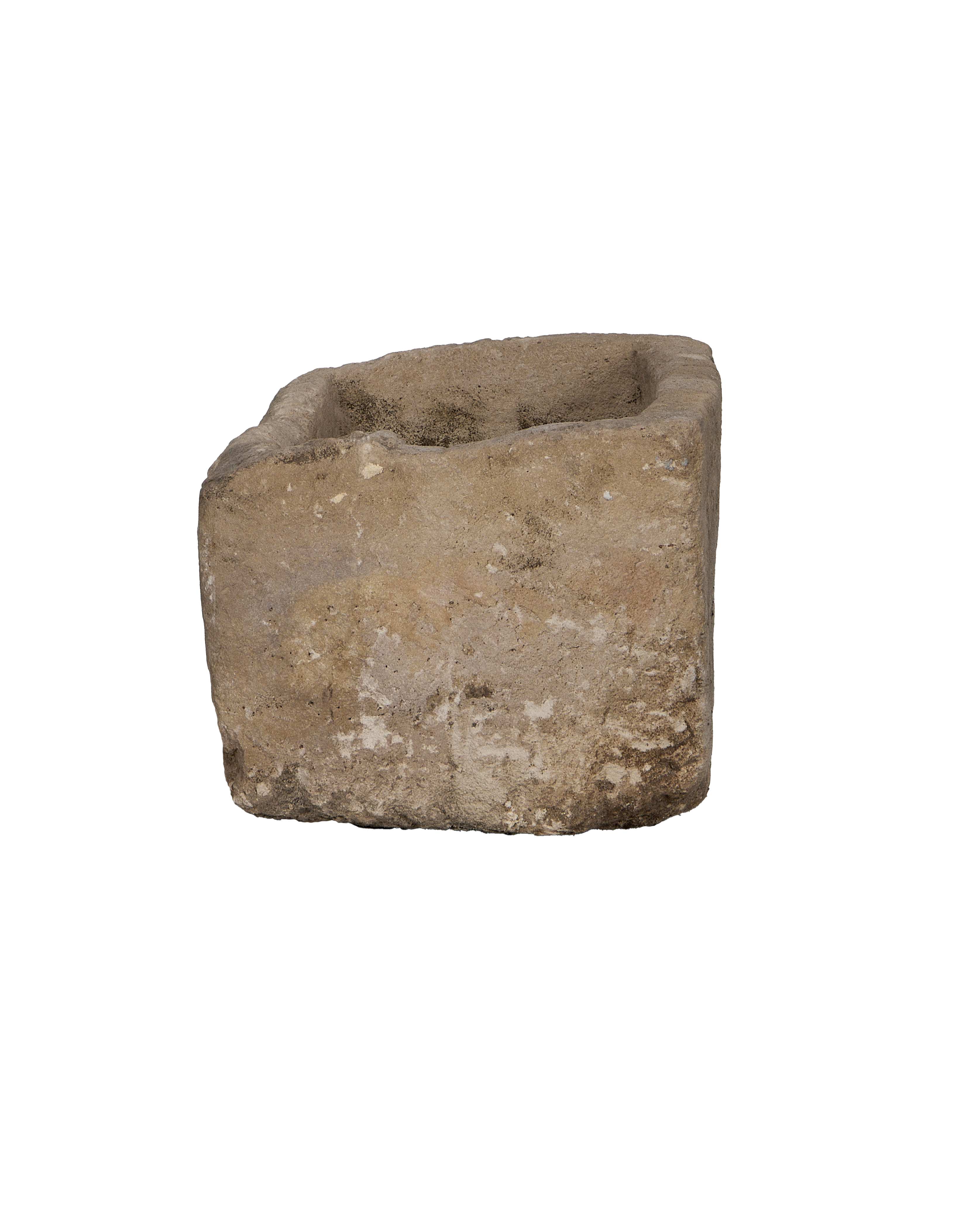 Vintage Indonesian limestone rectangle planter trough, weathered natural stone texture.