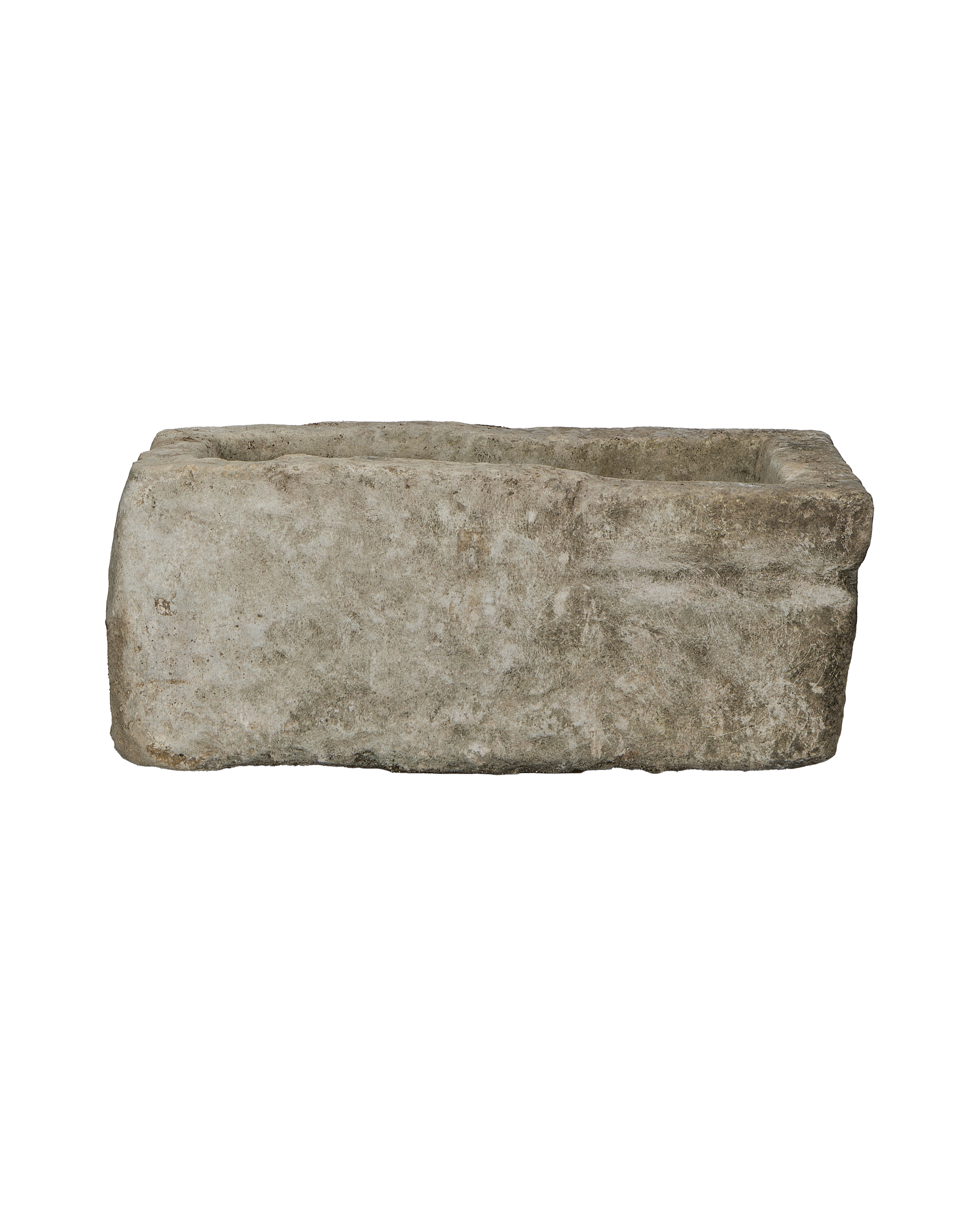 Vintage rectangular limestone trough from Indonesia with natural rough texture.