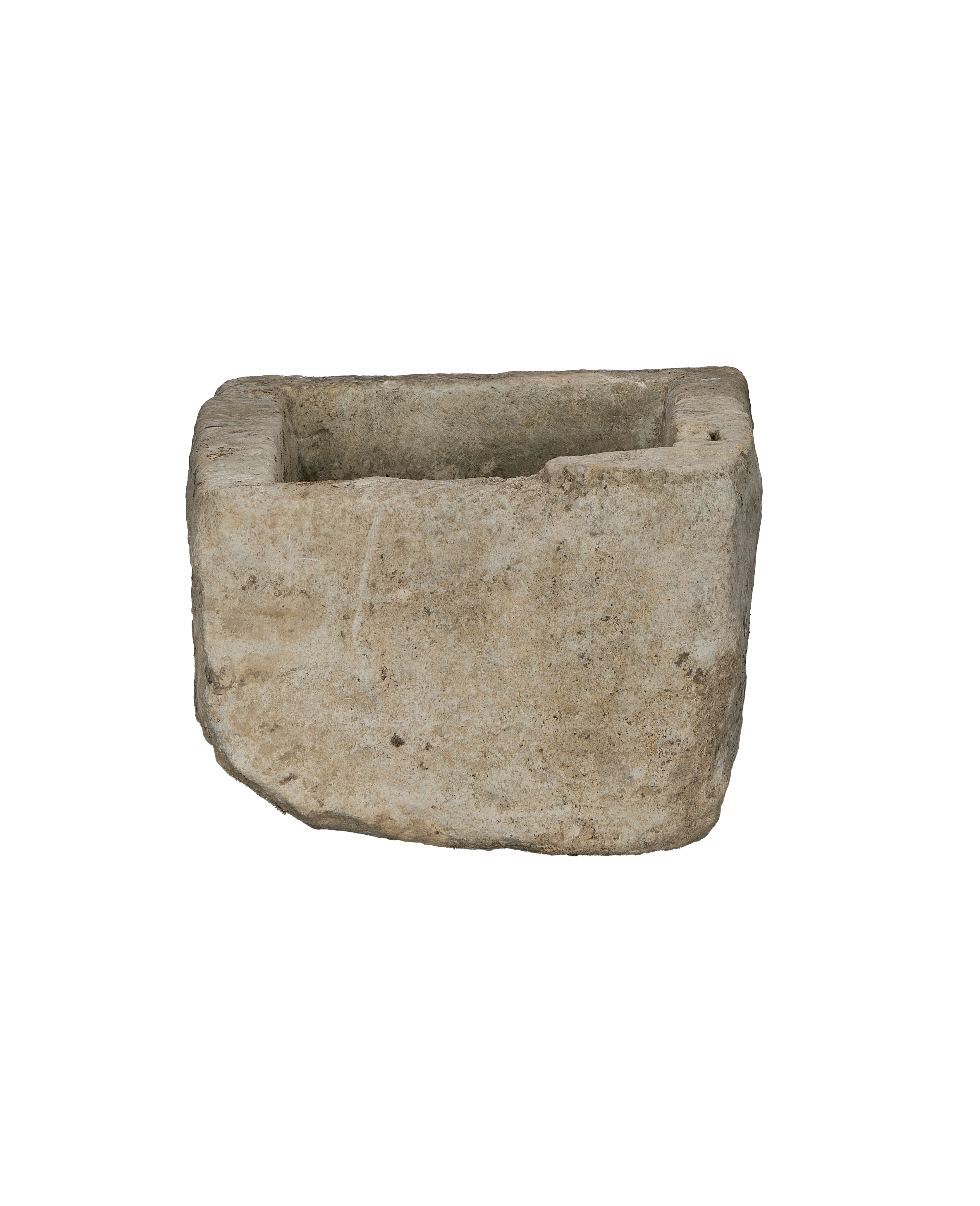 Vintage rectangular limestone trough from Indonesia, showcasing interior detail and weathered texture.